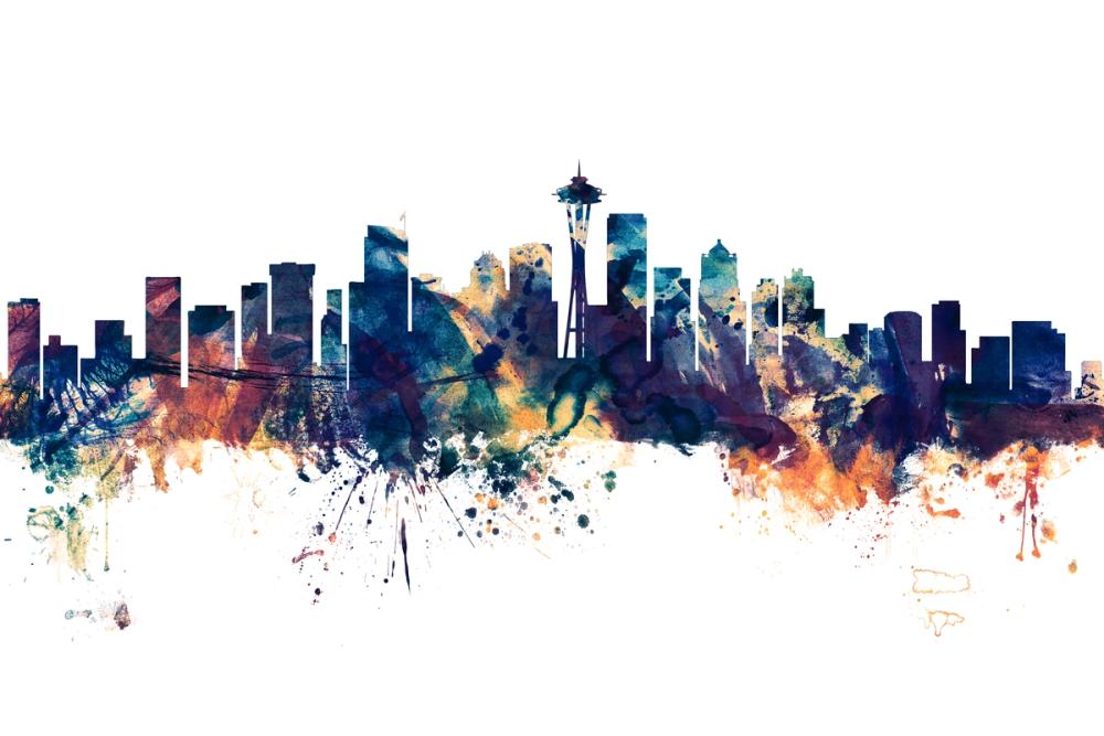 Seattle Skyline Blue & Bronze