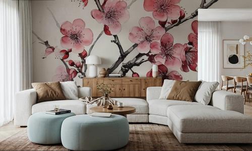 Ink Cherry Blossoms Branches