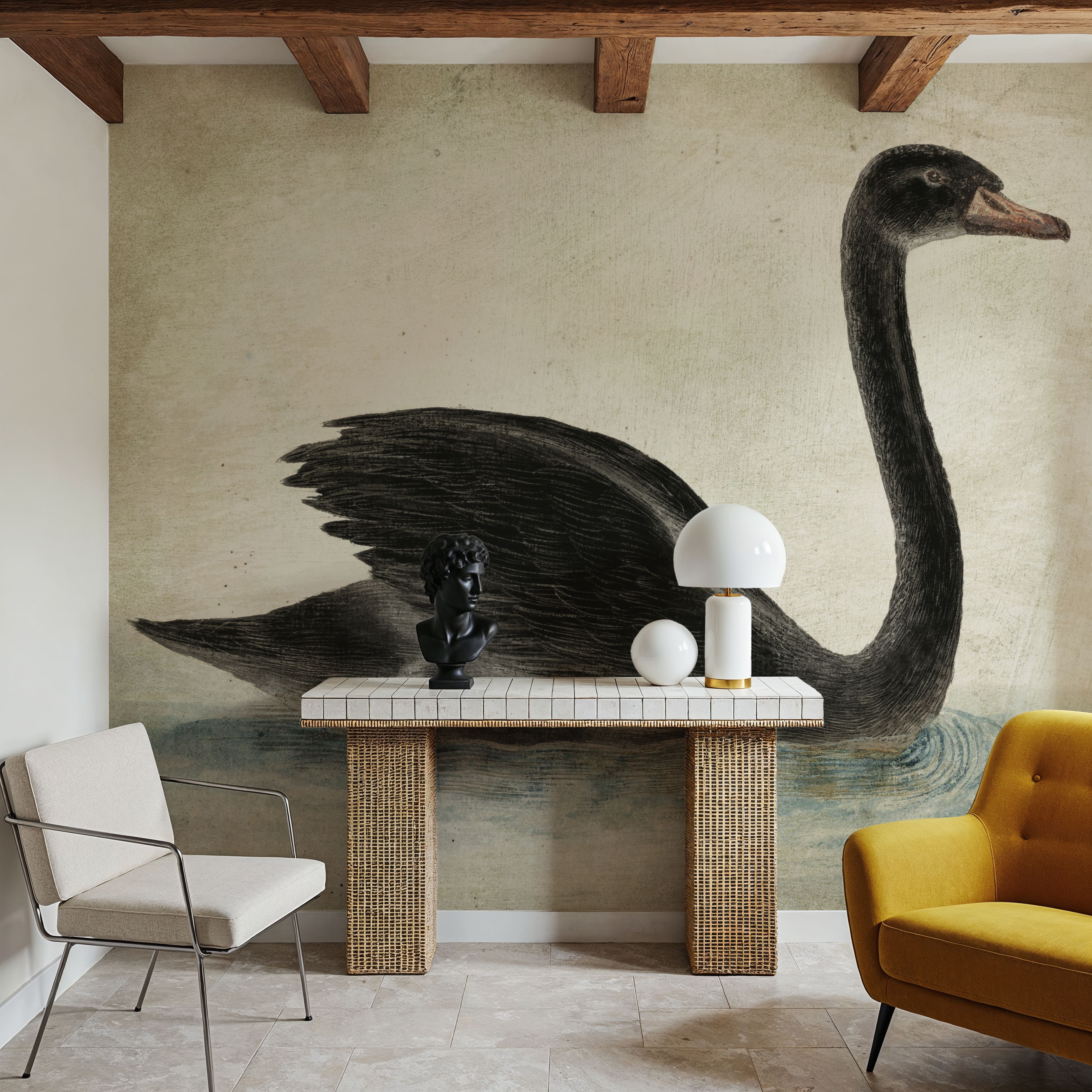Swimming Swan Black Aged