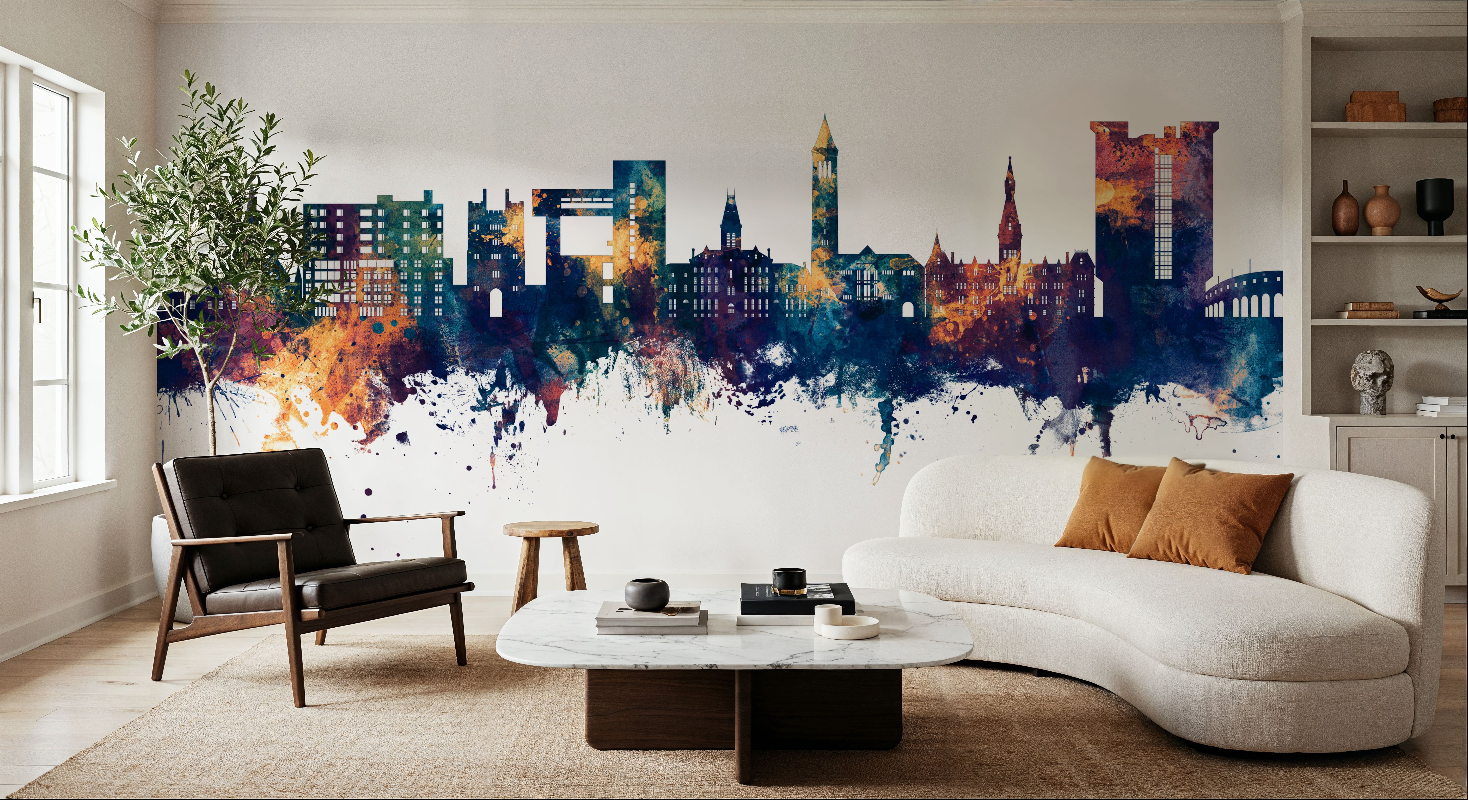 Ithaca New York Skyline Blue & Bronze, Wallpaper