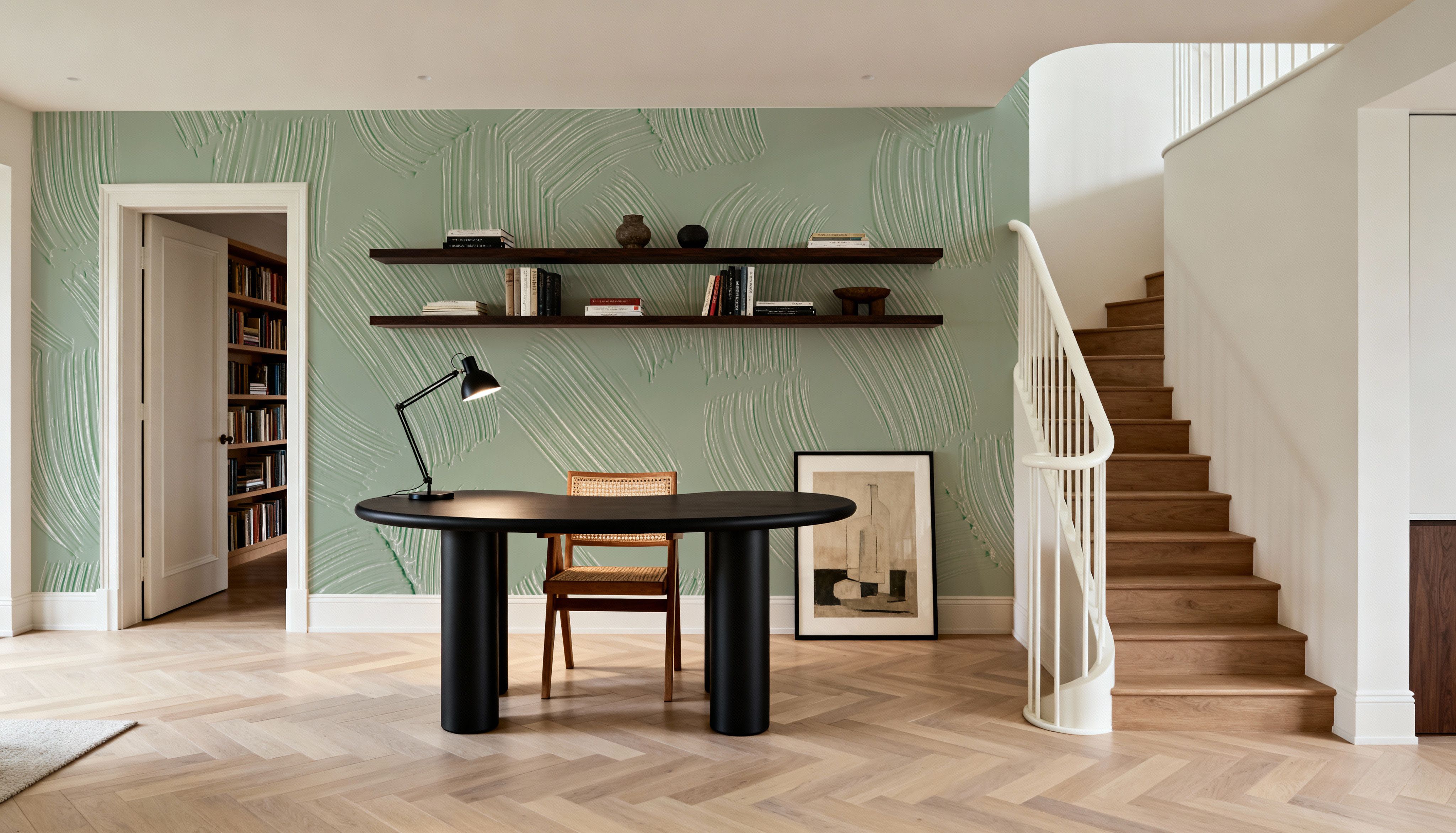 Stylized Brush Strokes, Mint, Wallpaper