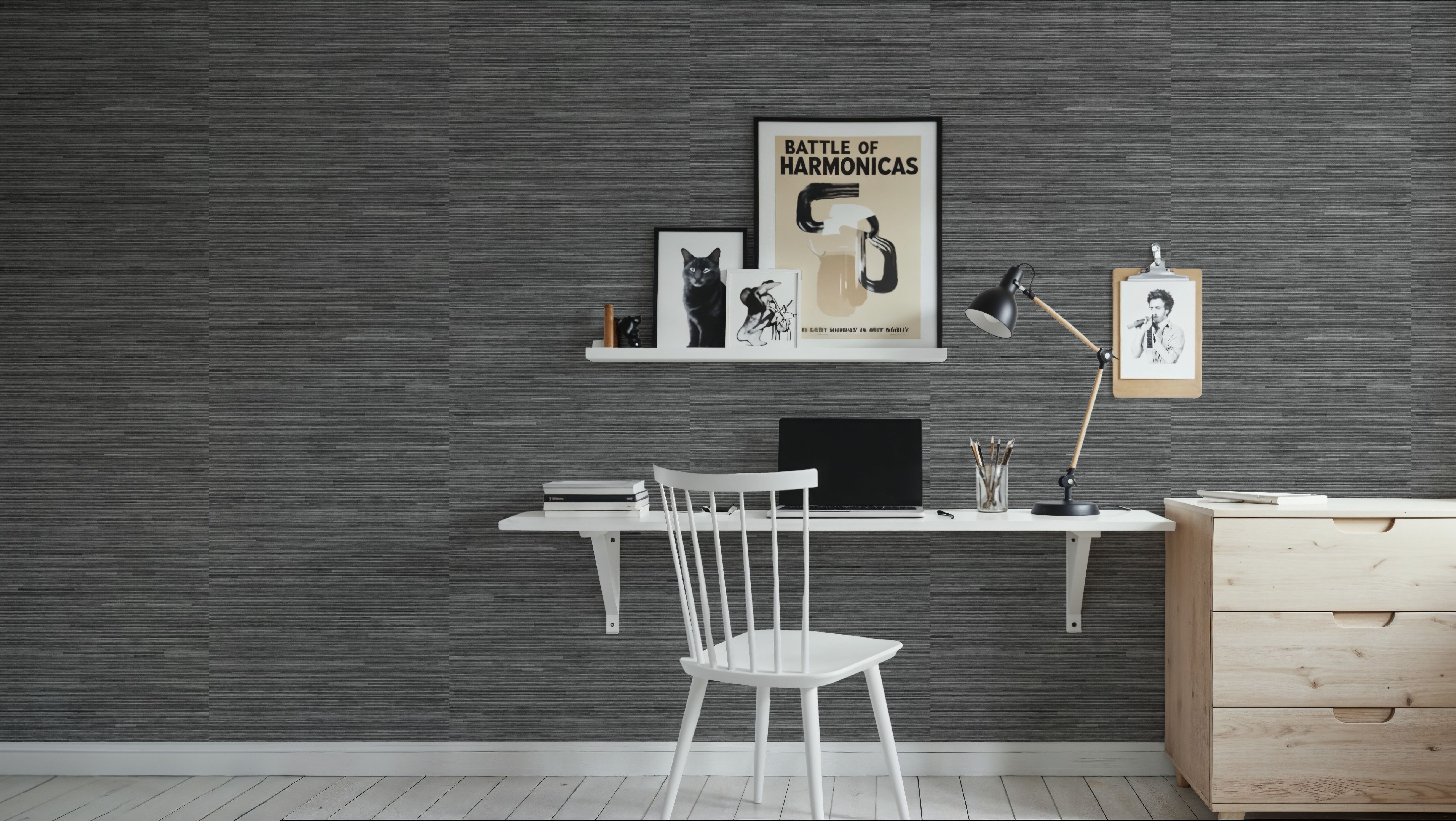 Faux Grasscloth with Visible Seams, Graphite