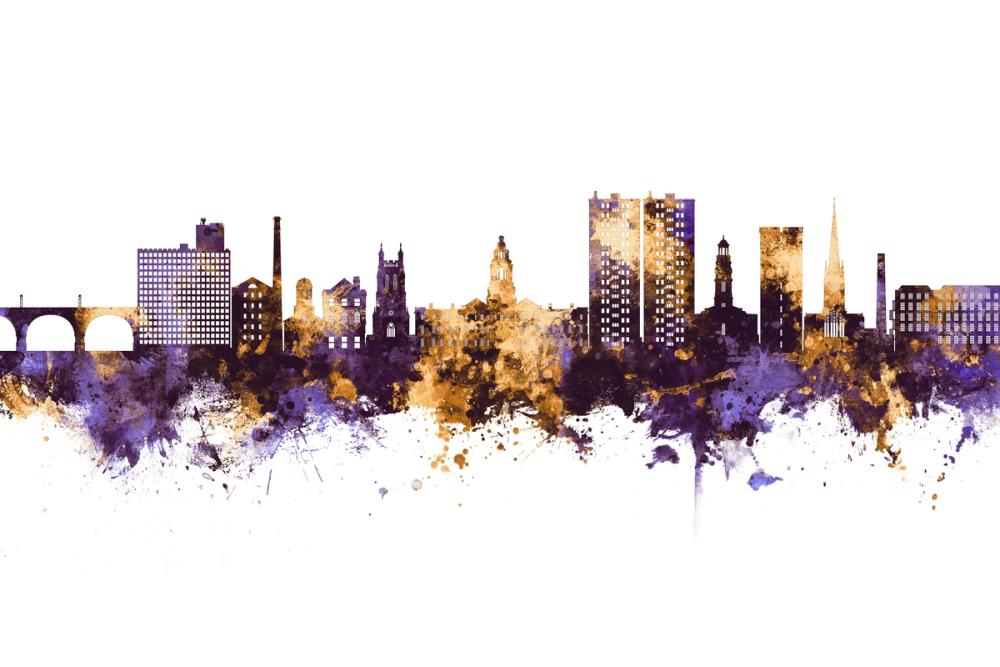 Stockport England Skyline Purple & Gold