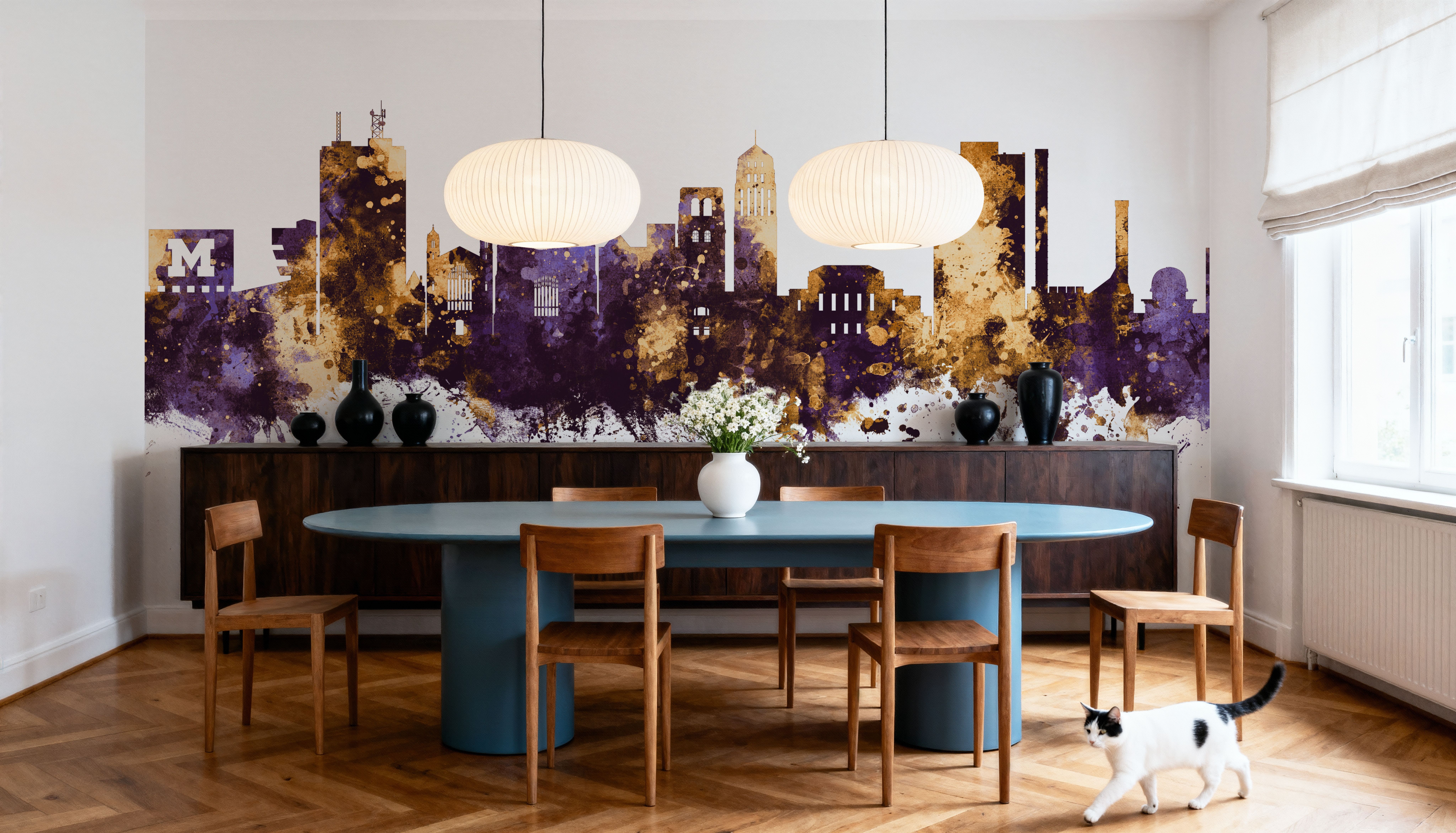 Ann Arbor Michigan Skyline Purple & Gold, Tapeten