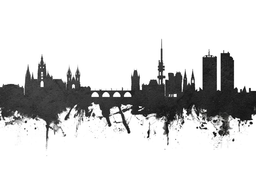 Prague (Praha) Czech Republic Skyline Black & White