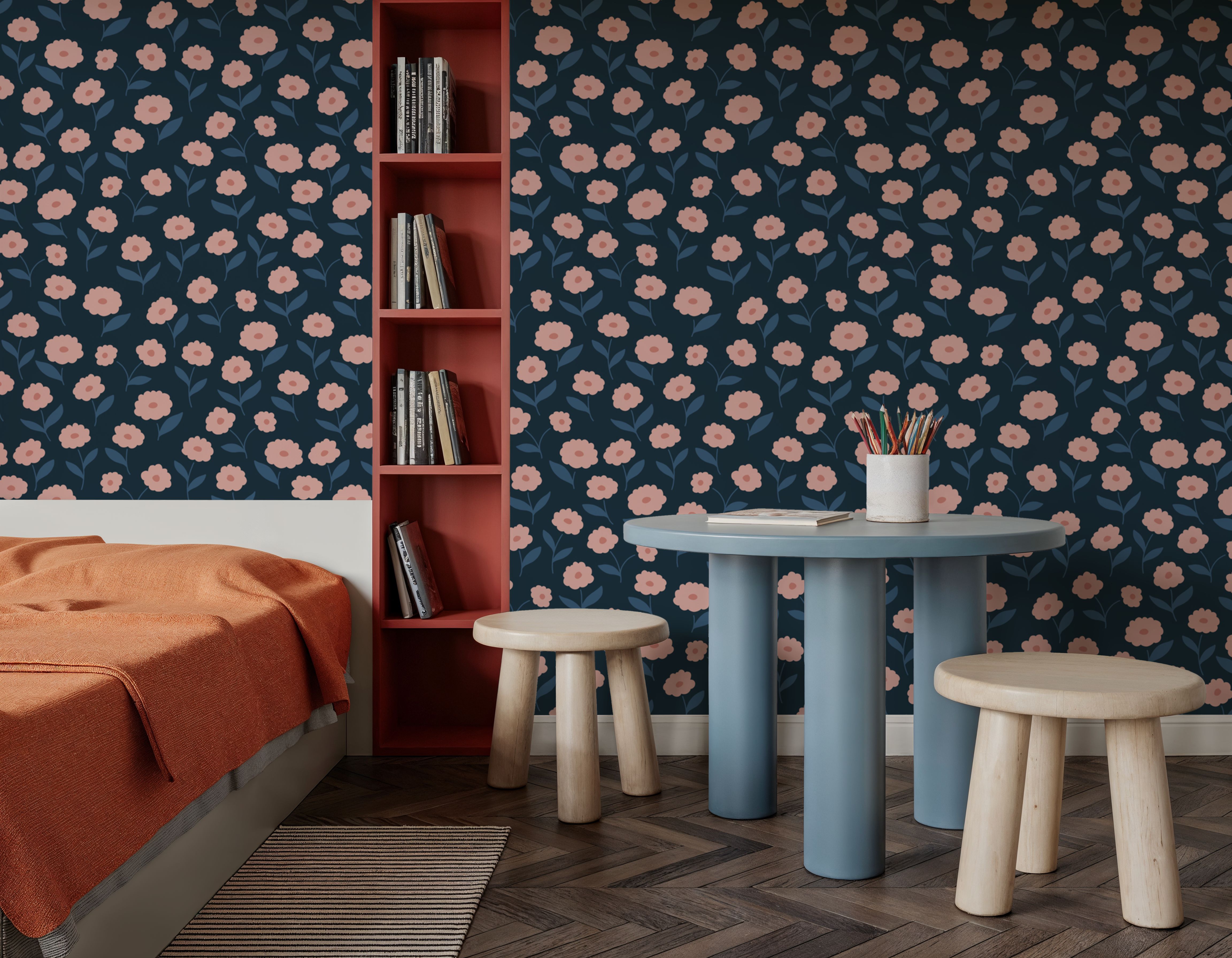 Pink Carnations In A Blue Field