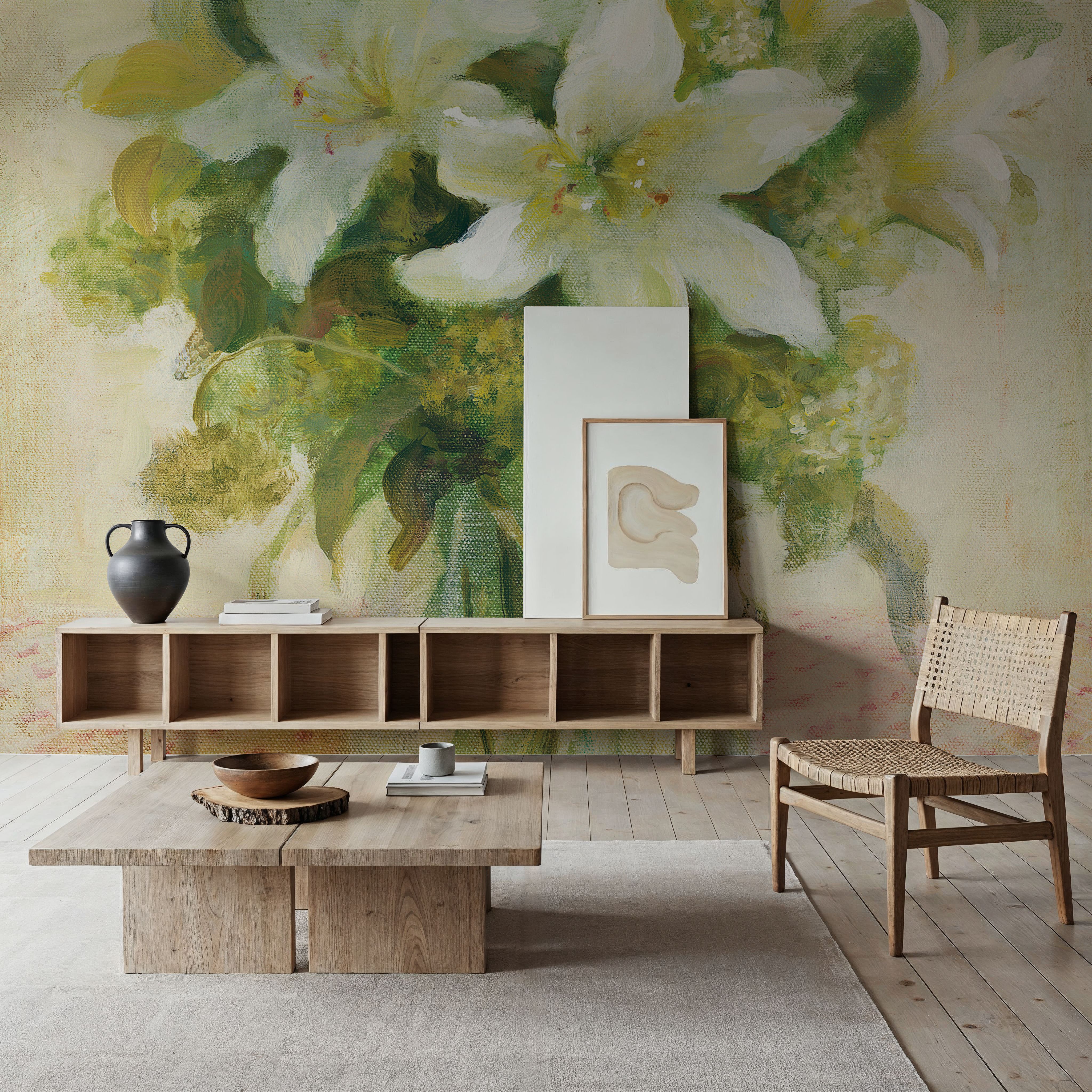 Wall Mural - Cottage Lilies in White - Contemporary mural wallpaper - Dining Room - Wallism US - Premium, Textured or Peel & Stick