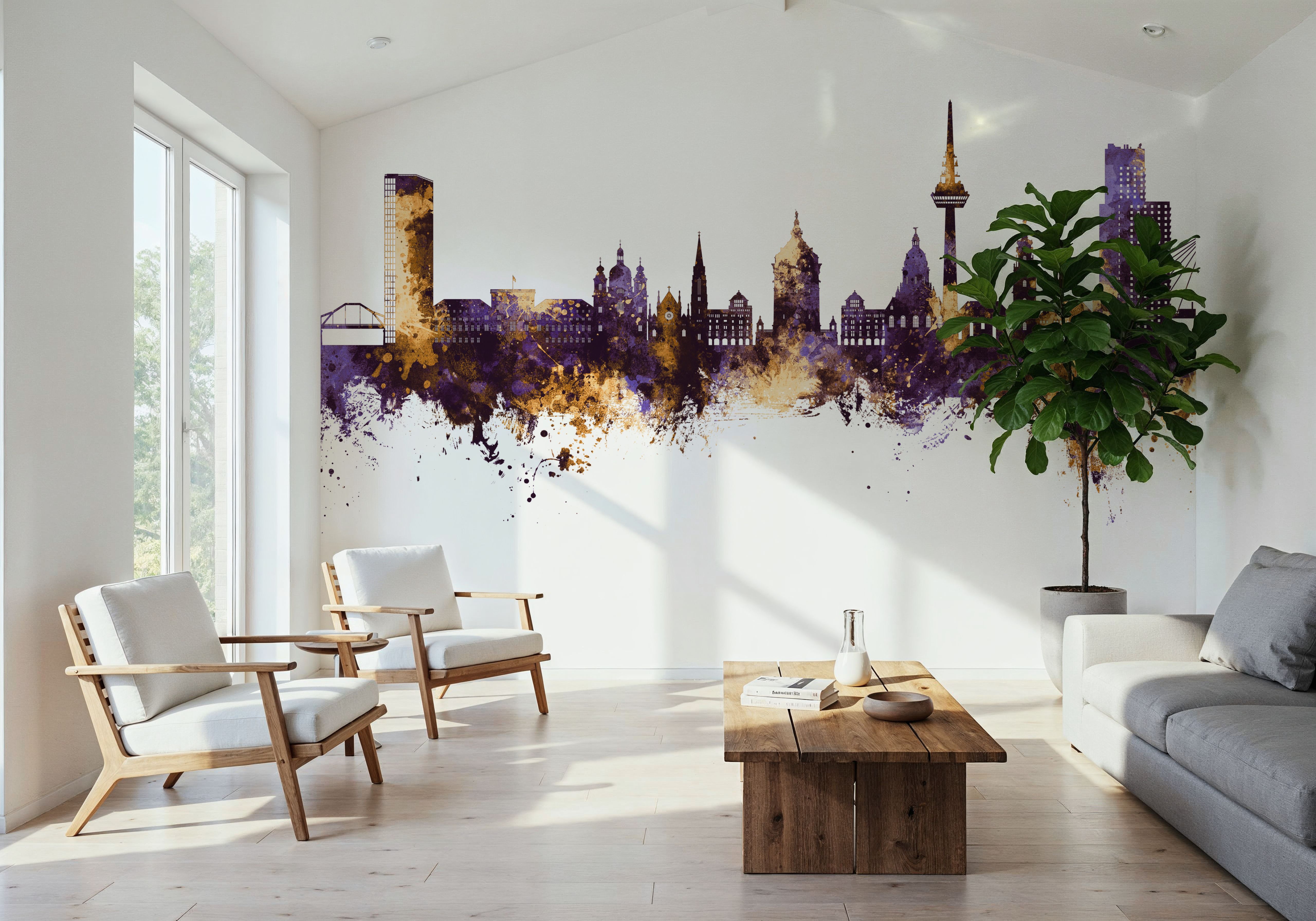 Mannheim Germany Skyline Purple & Gold, Wallpaper