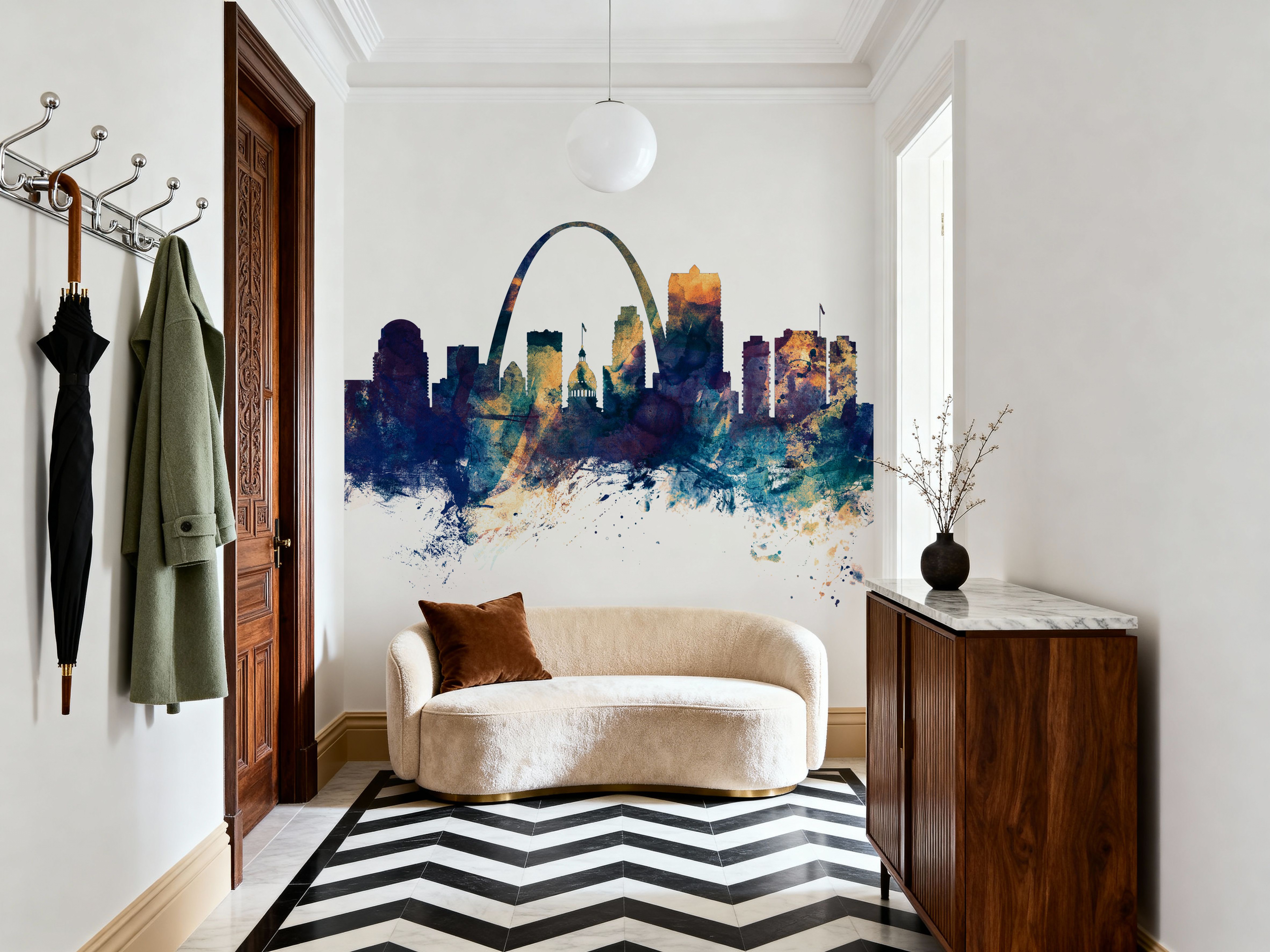 St Louis Missouri Skyline Blue & Bronze, Behang