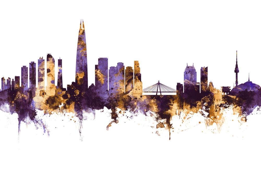 Seoul Skyline Purple & Gold