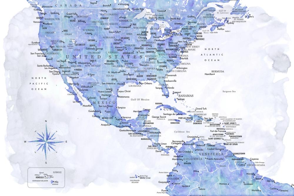 US Mexico Caribbean Map - Isidora Wash