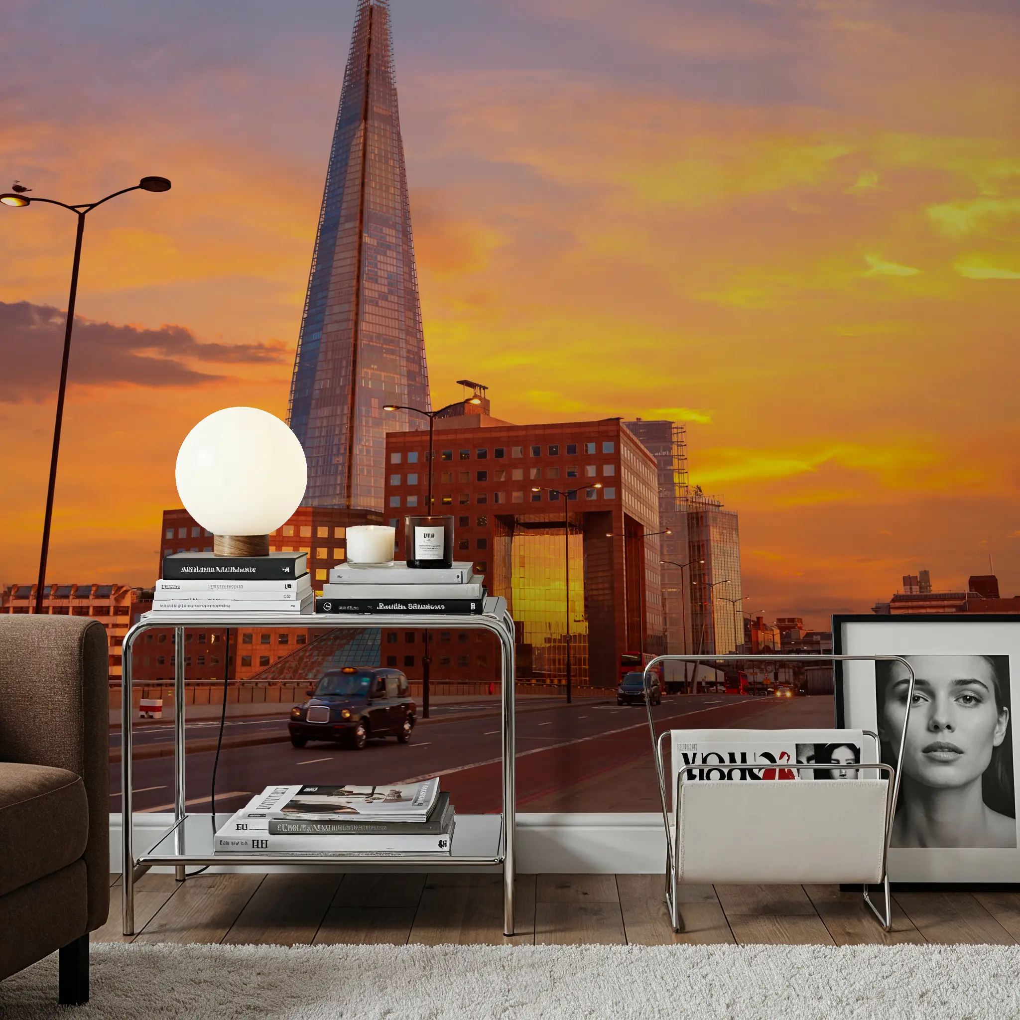 Papier Peint Panoramique - Metropolitan Sunset Yellow - Architecture Paysages - Orange - Salle à manger - Wallism Belgique
