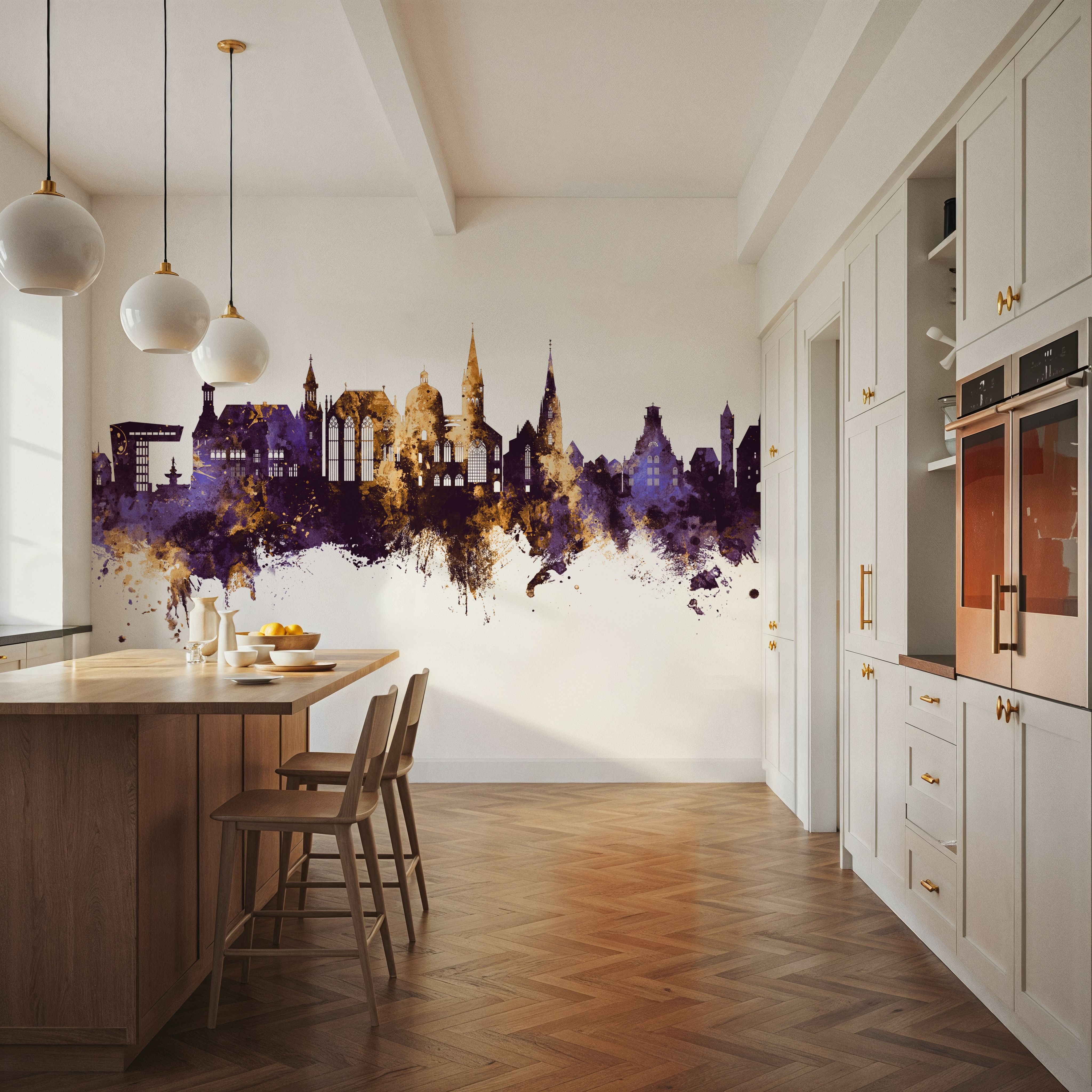 Aachen Germany Skyline Purple & Gold