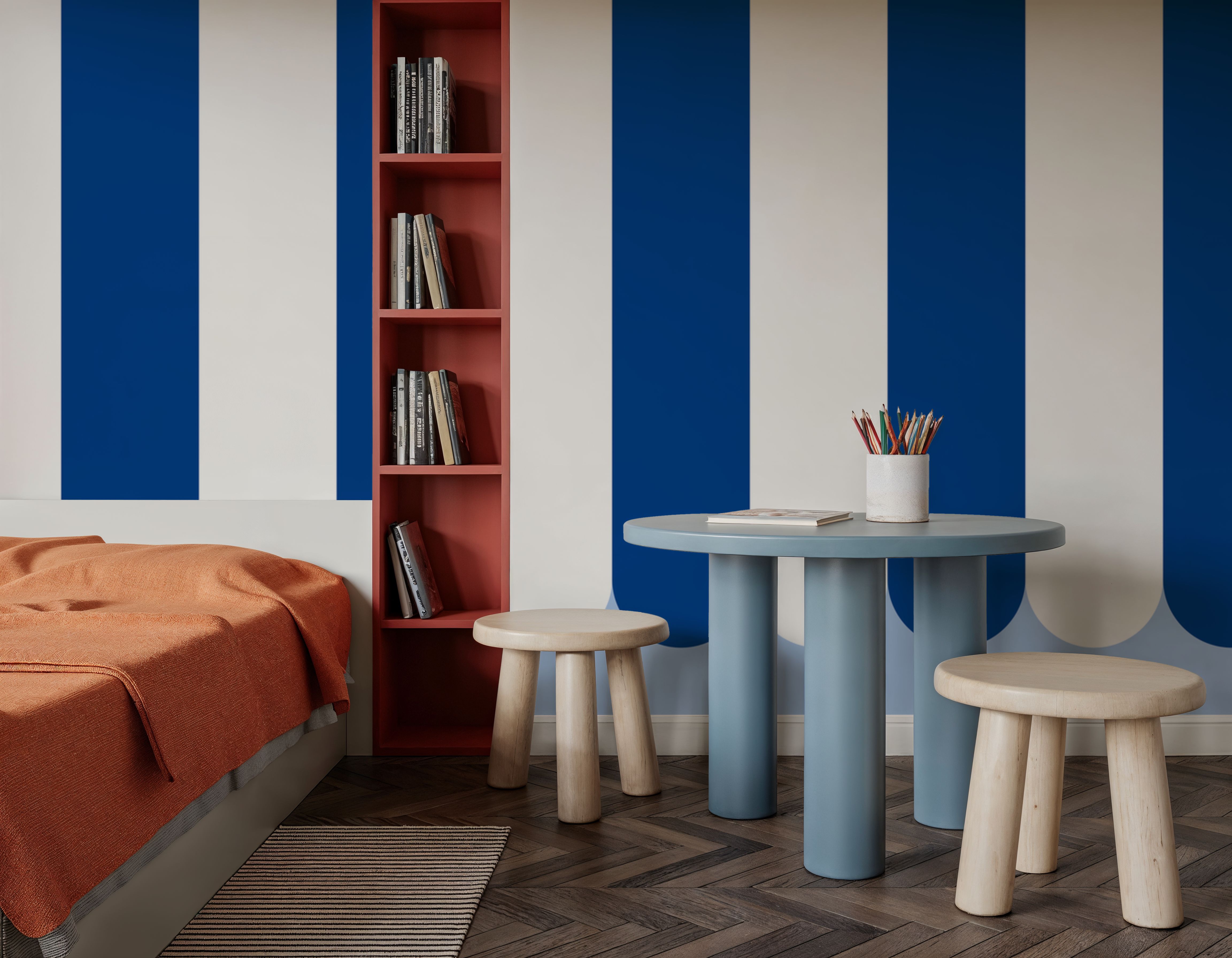 Scalloped Circus Stripes, Blueberry