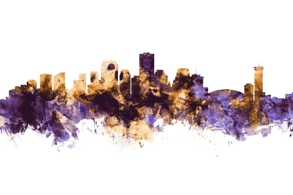 New Orleans Louisiana Skyline Purple & Gold
