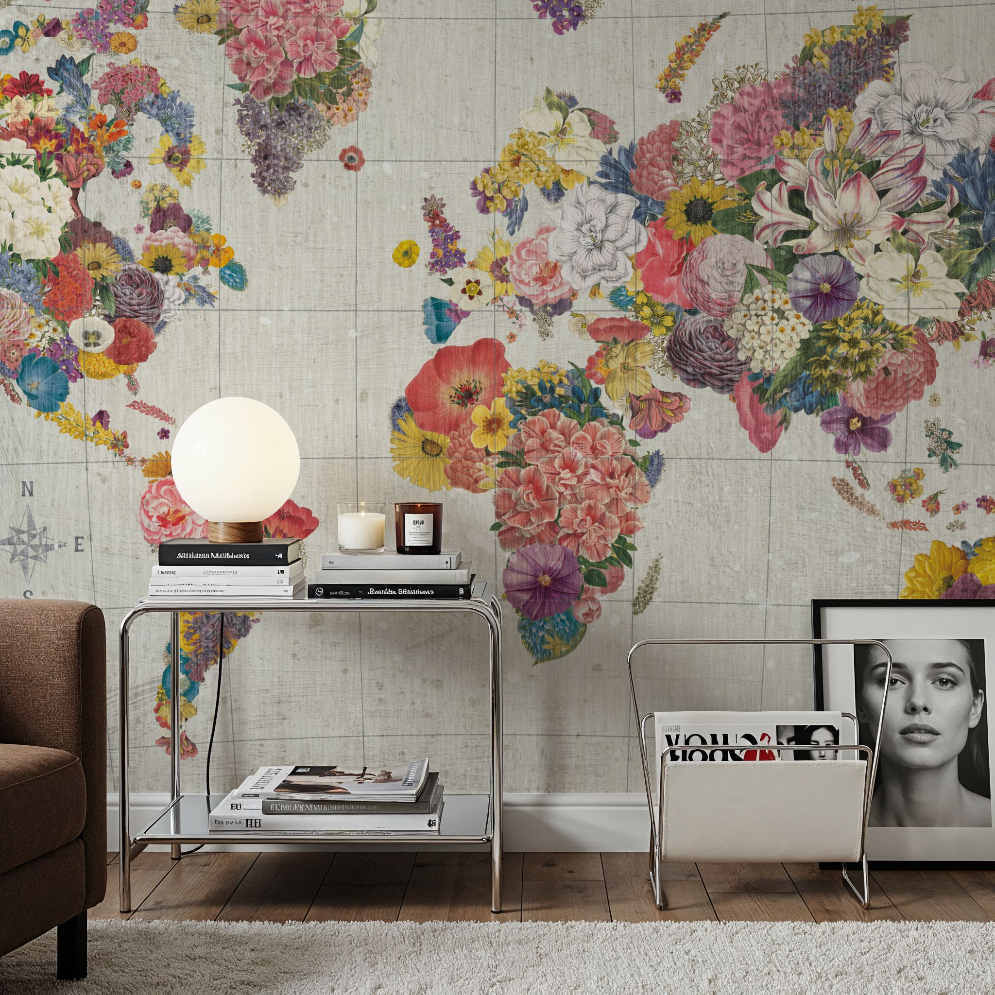 Botanical Floral Map Gray No Words