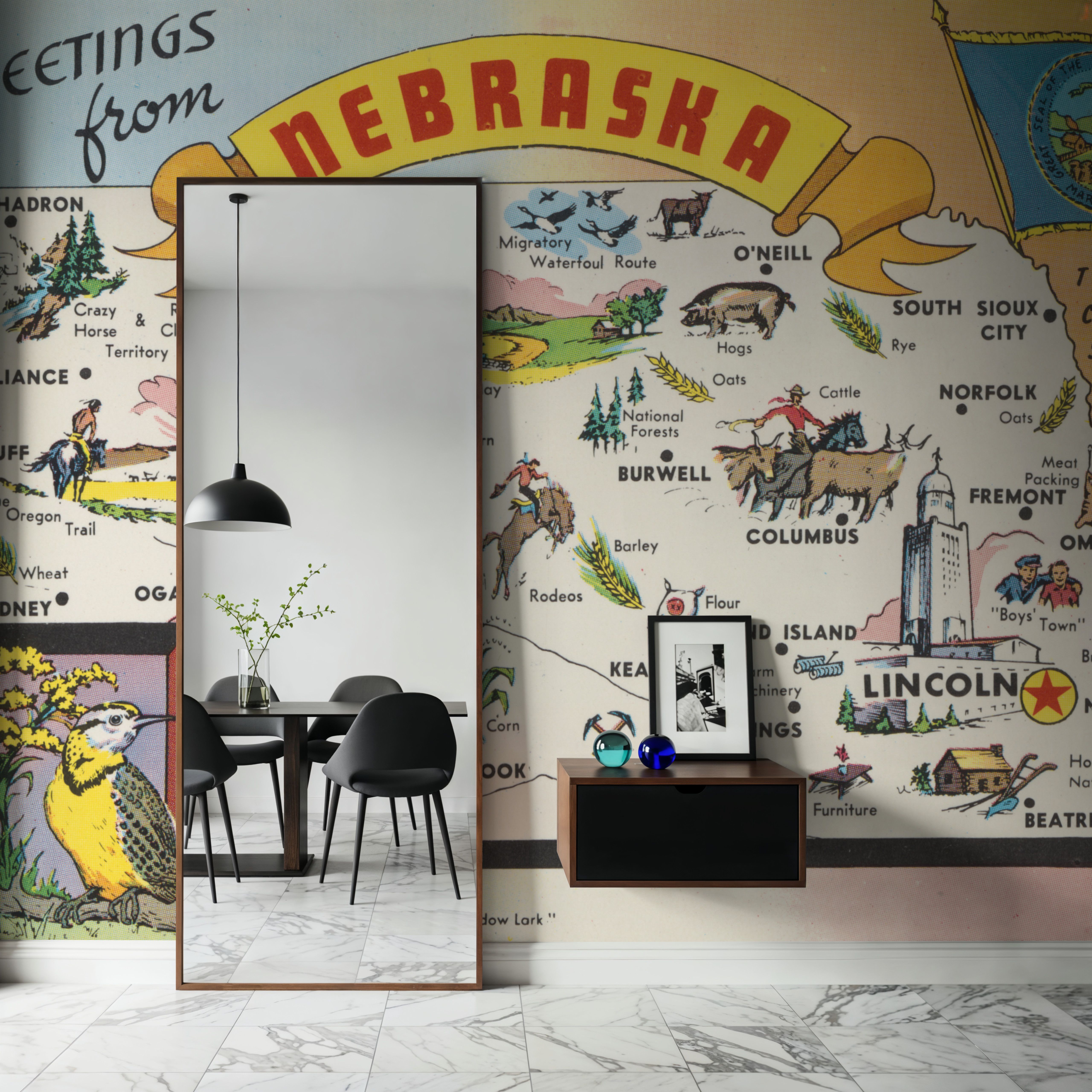 Greetings from Nebraska Map - Screenprint Postcard