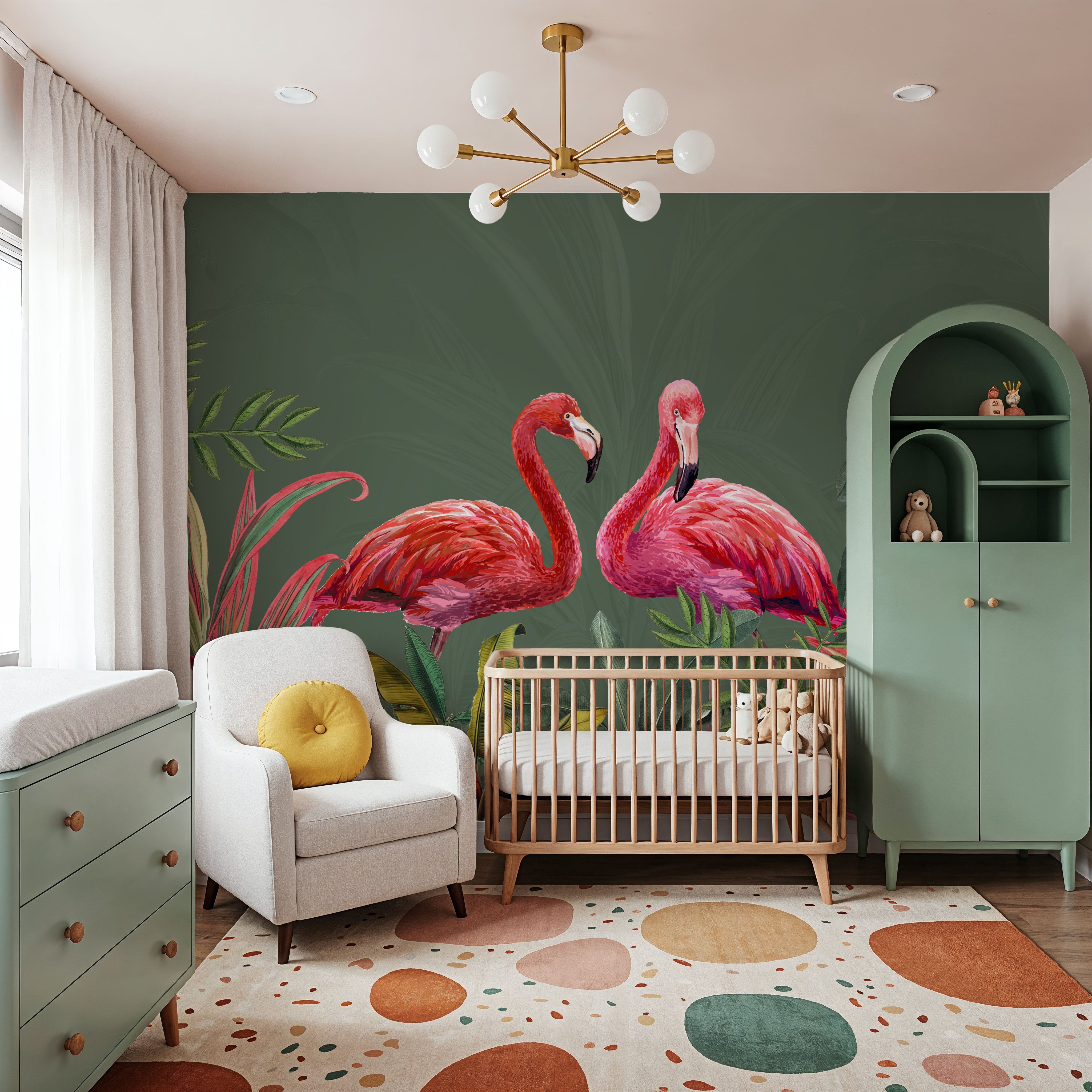 Shy Flamingos Green