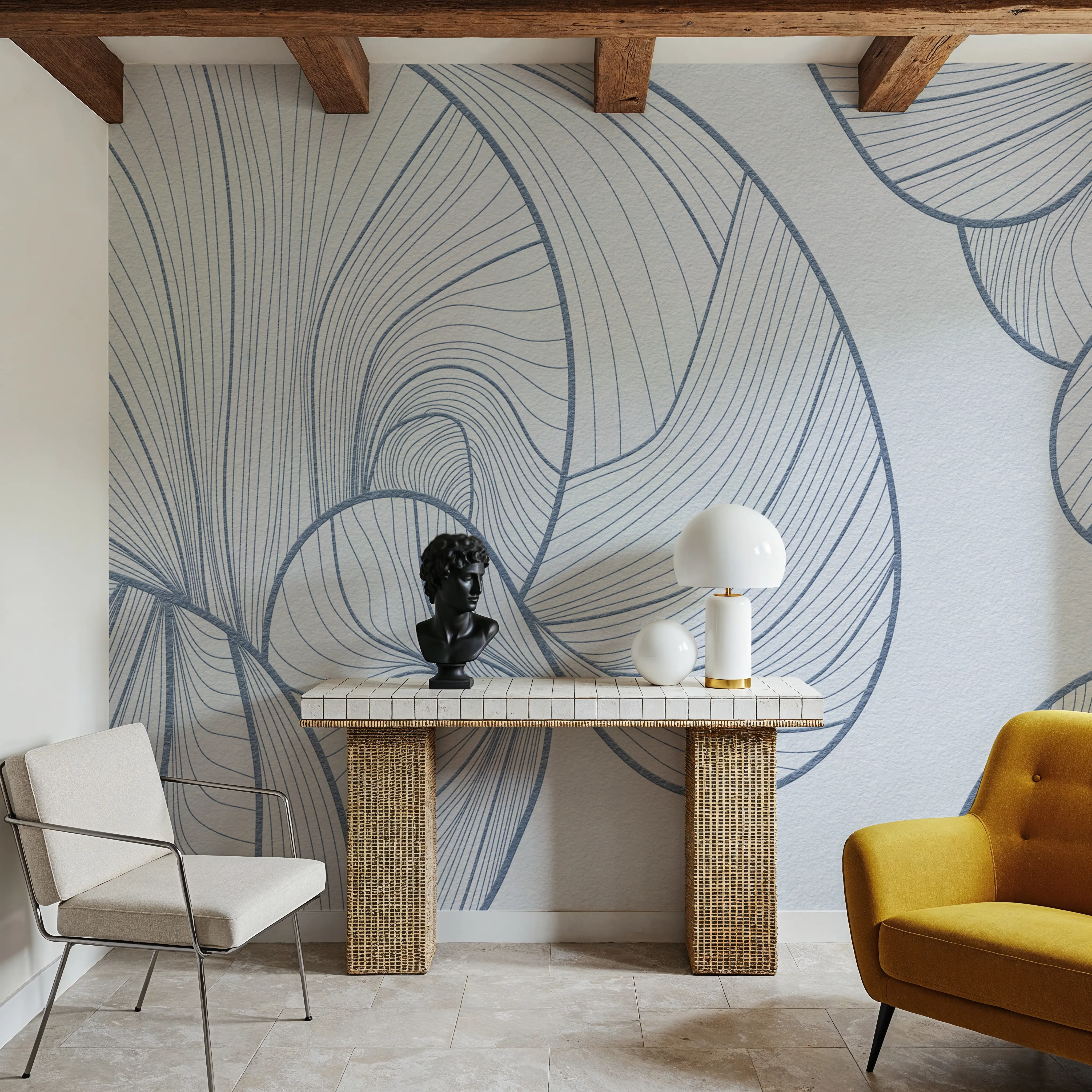 Wall Mural - Ease, Blue - Abstract Graphics mural wallpaper - Blue - Hallway staircases - Wallism UK - Peel & Stick or Paste-the-Wall