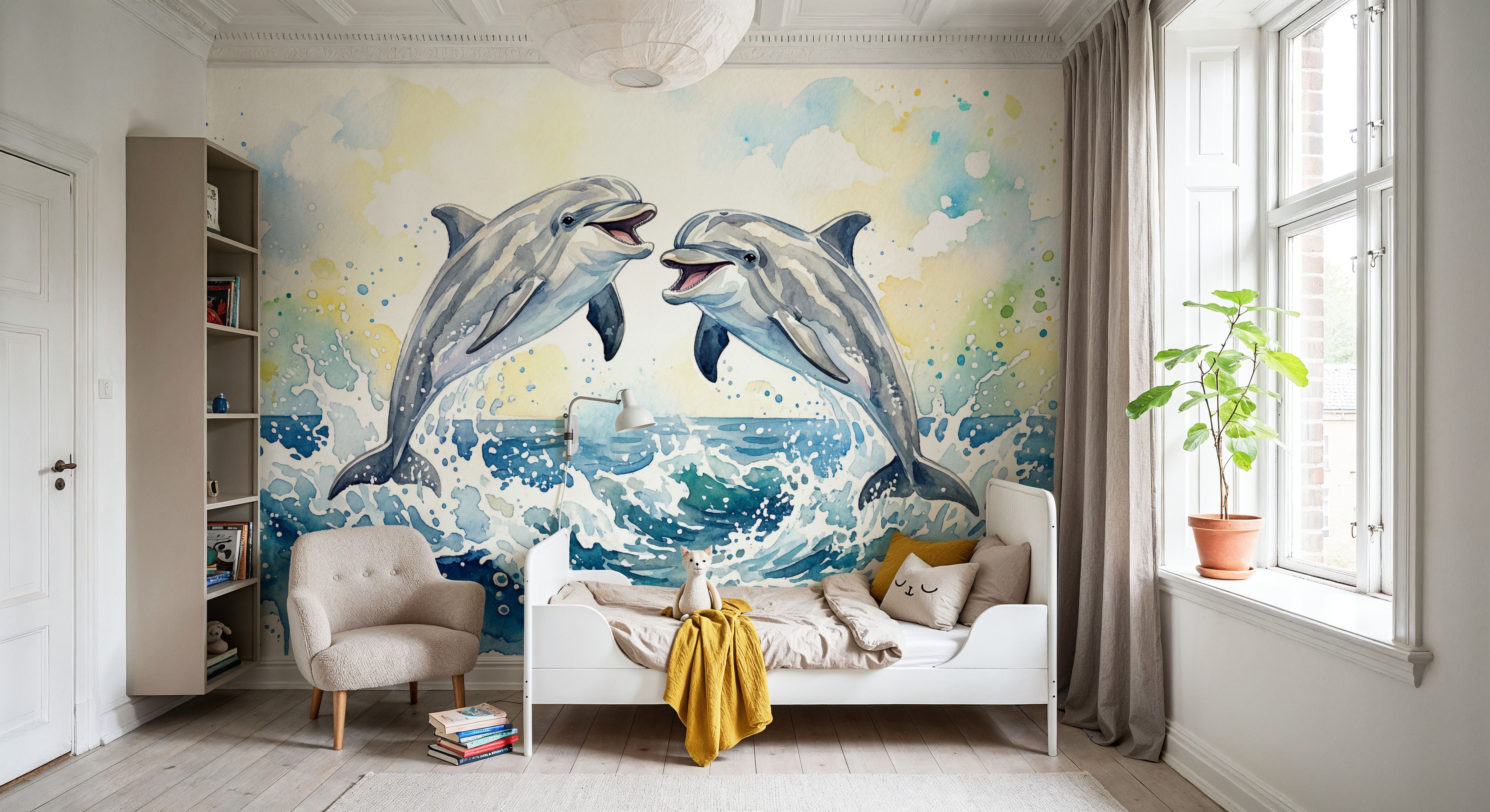 Dolphins II - Watercolor Spirit Animals Series, Tapetes