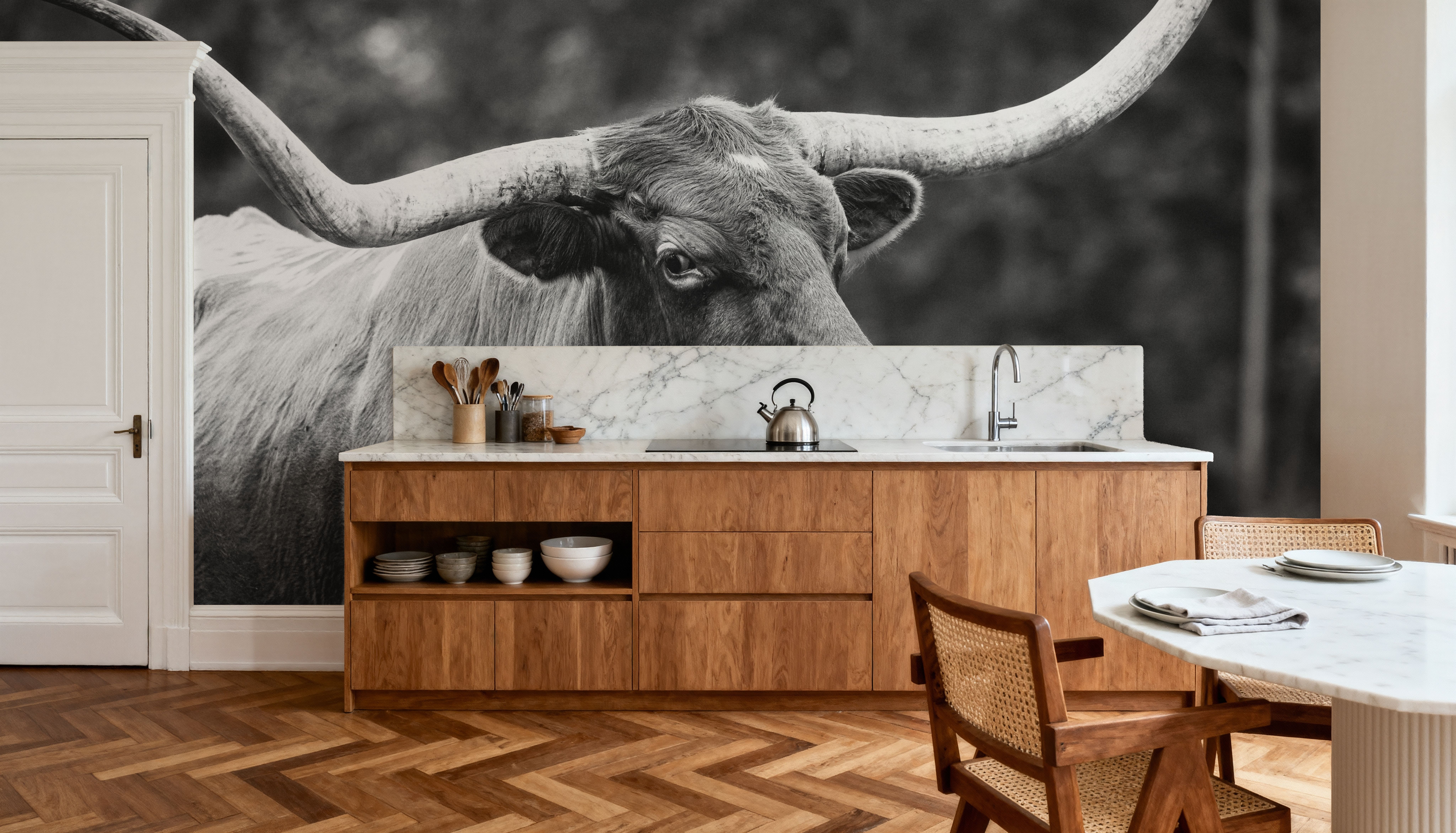 Longhorn Side Eye BW