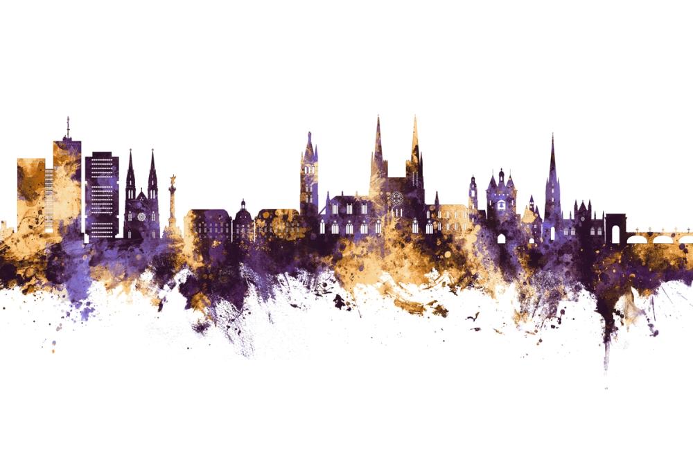 Bordeaux France Skyline Purple & Gold