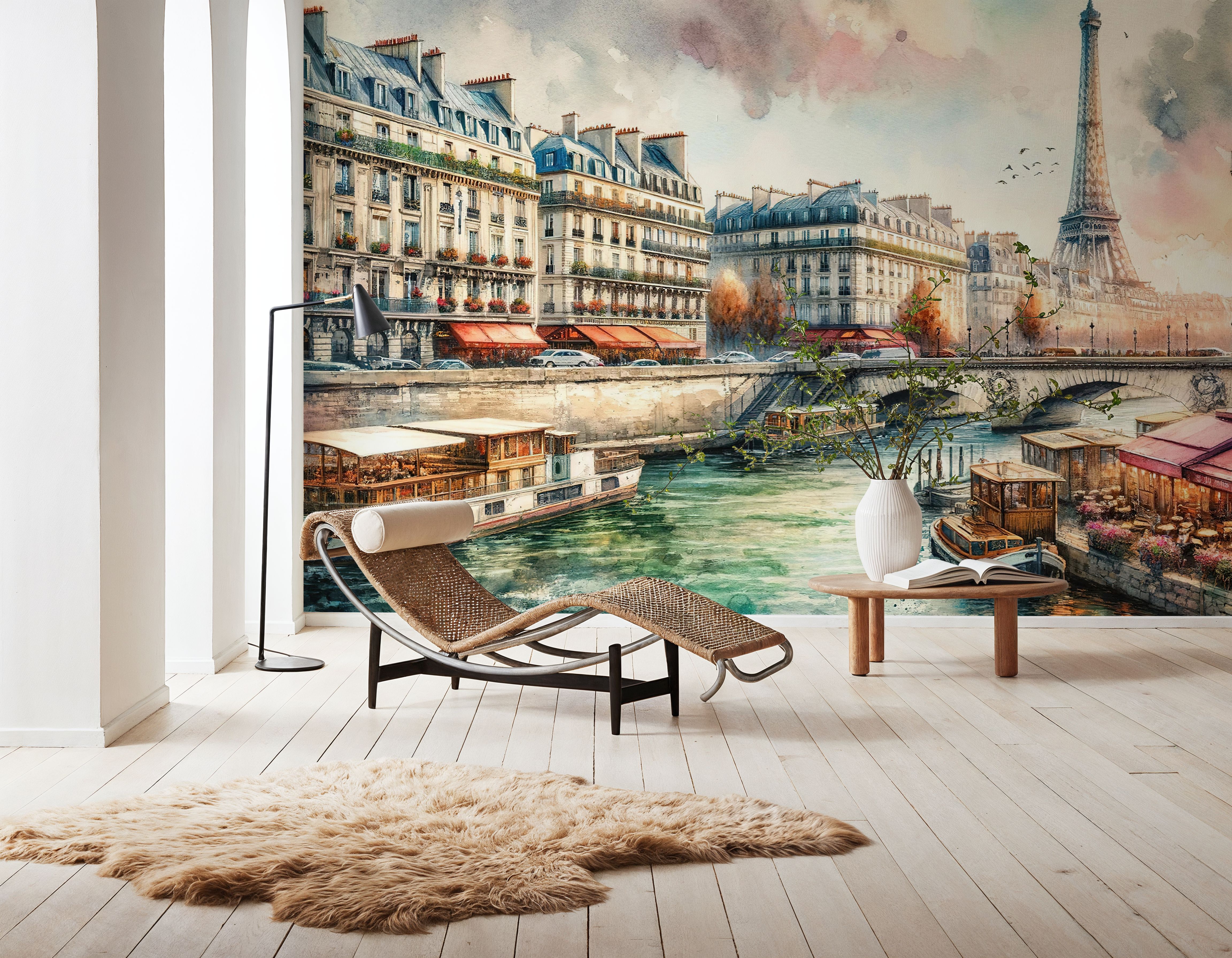 Parisian River Scene with Eiffel Tower