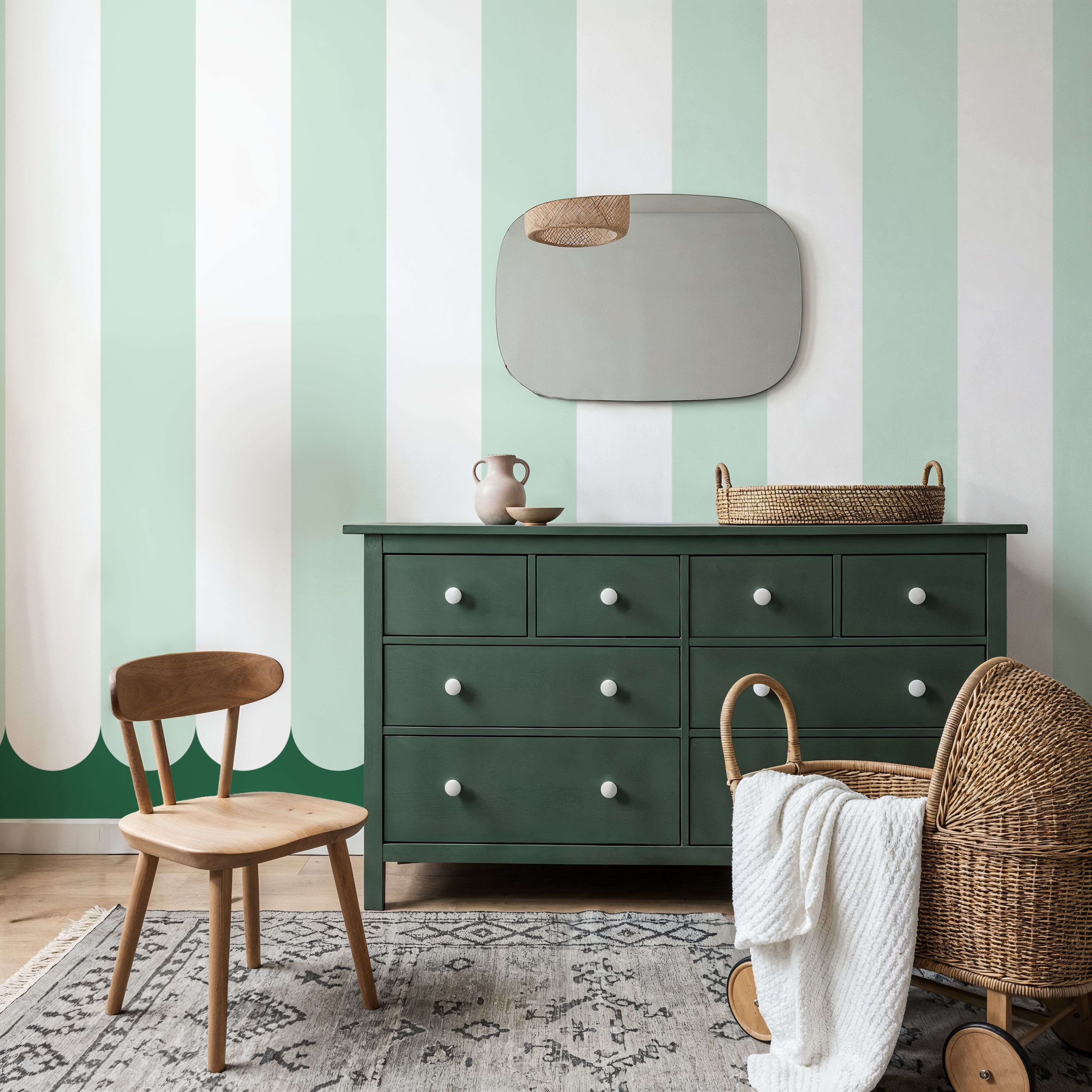 Scalloped Circus Stripes, Mint Green