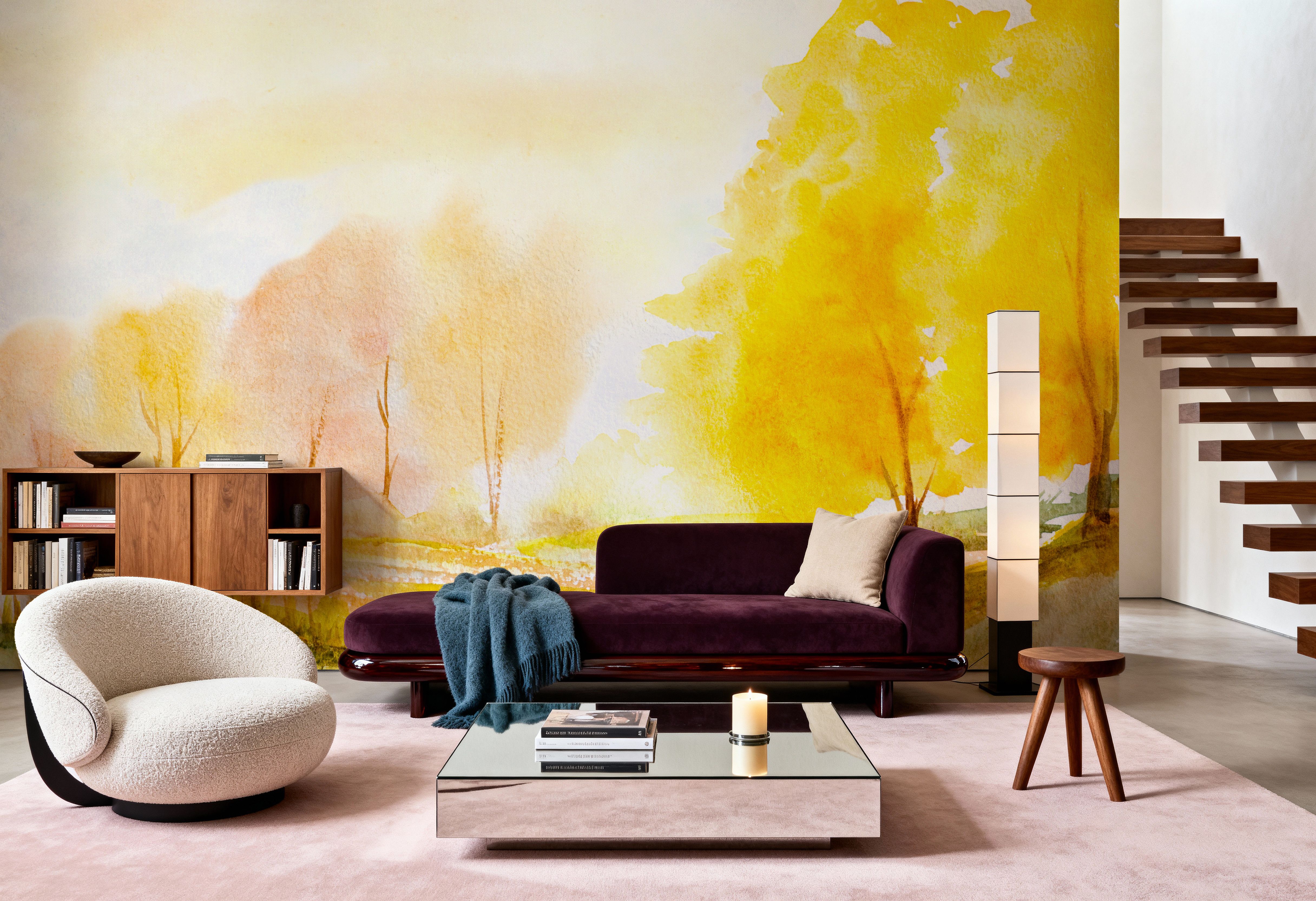 Yellow Autumn Trees, Landscape Painting, Wallpaper