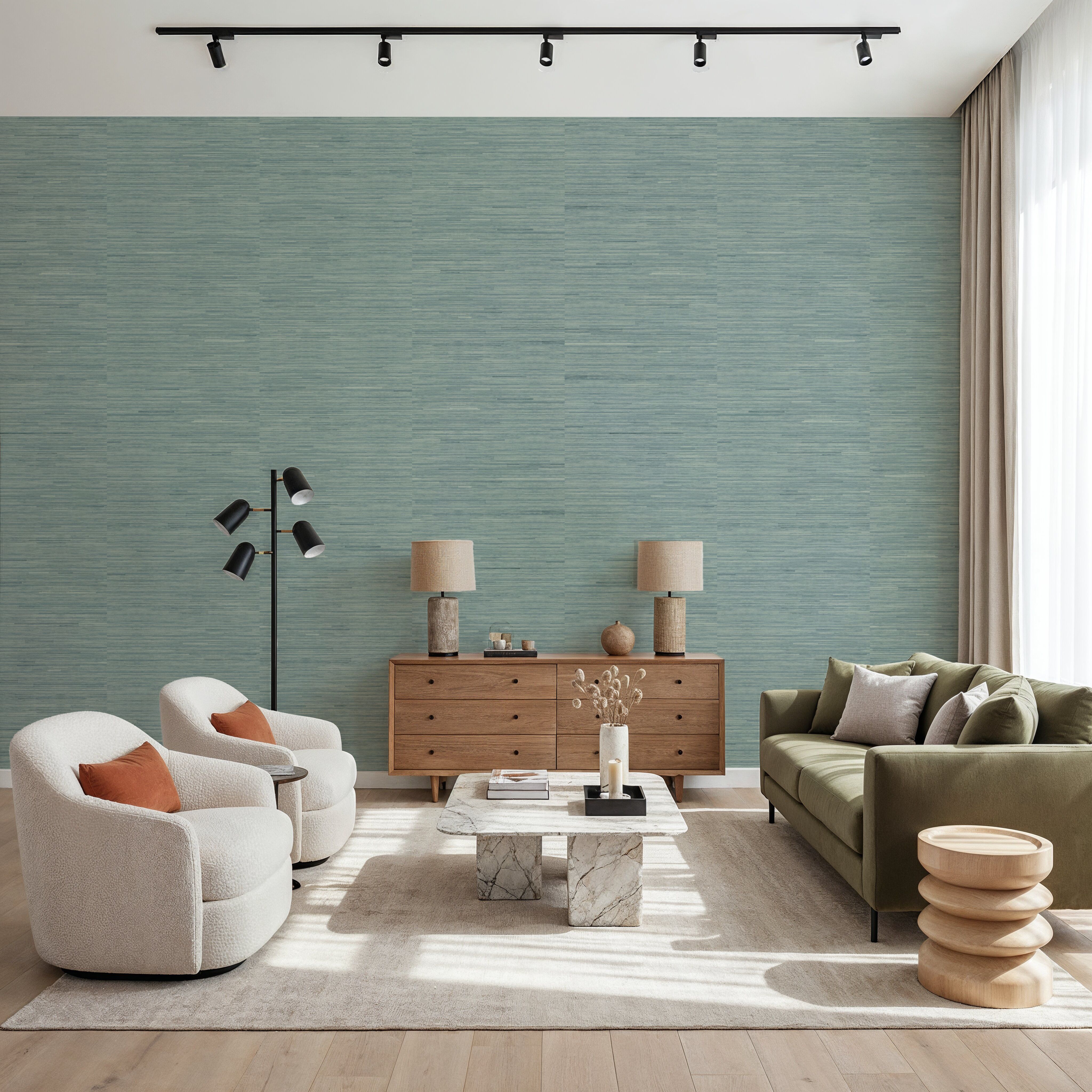 Faux Grasscloth with Visible Seams, Seafoam