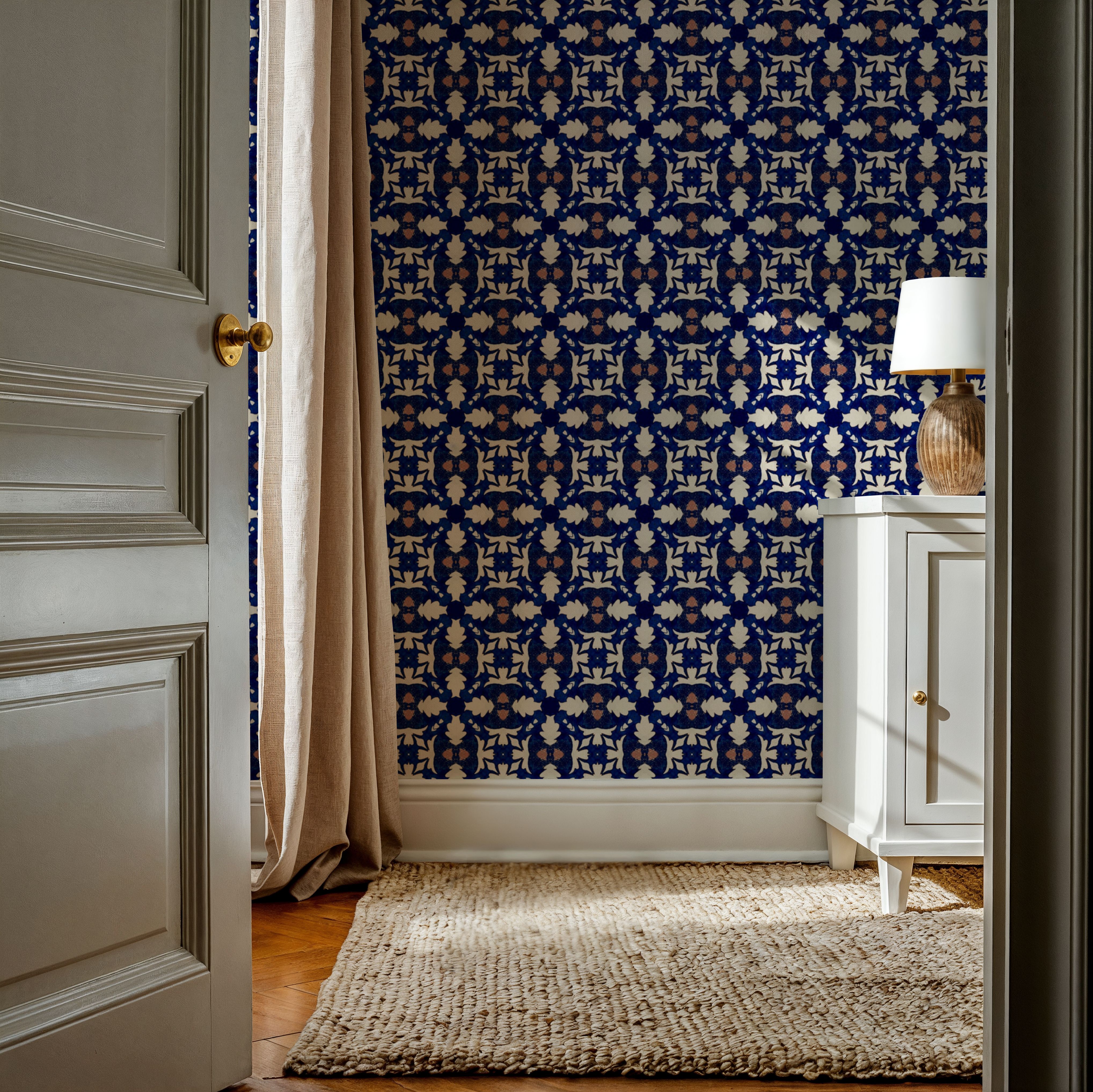 Nara Leaves On Indigo, Wallpaper