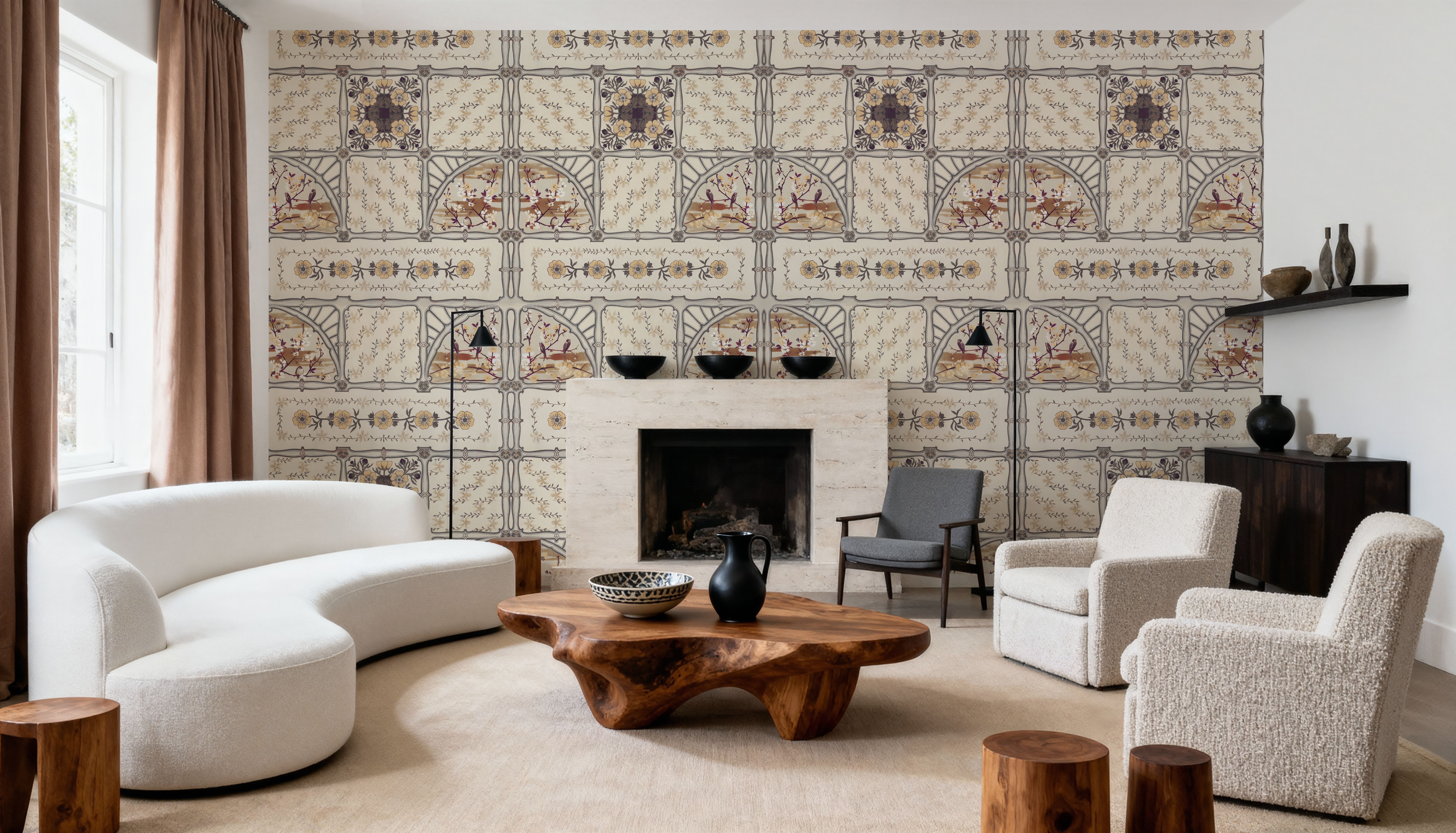 Sakura & Bird, Amber, Wallpaper