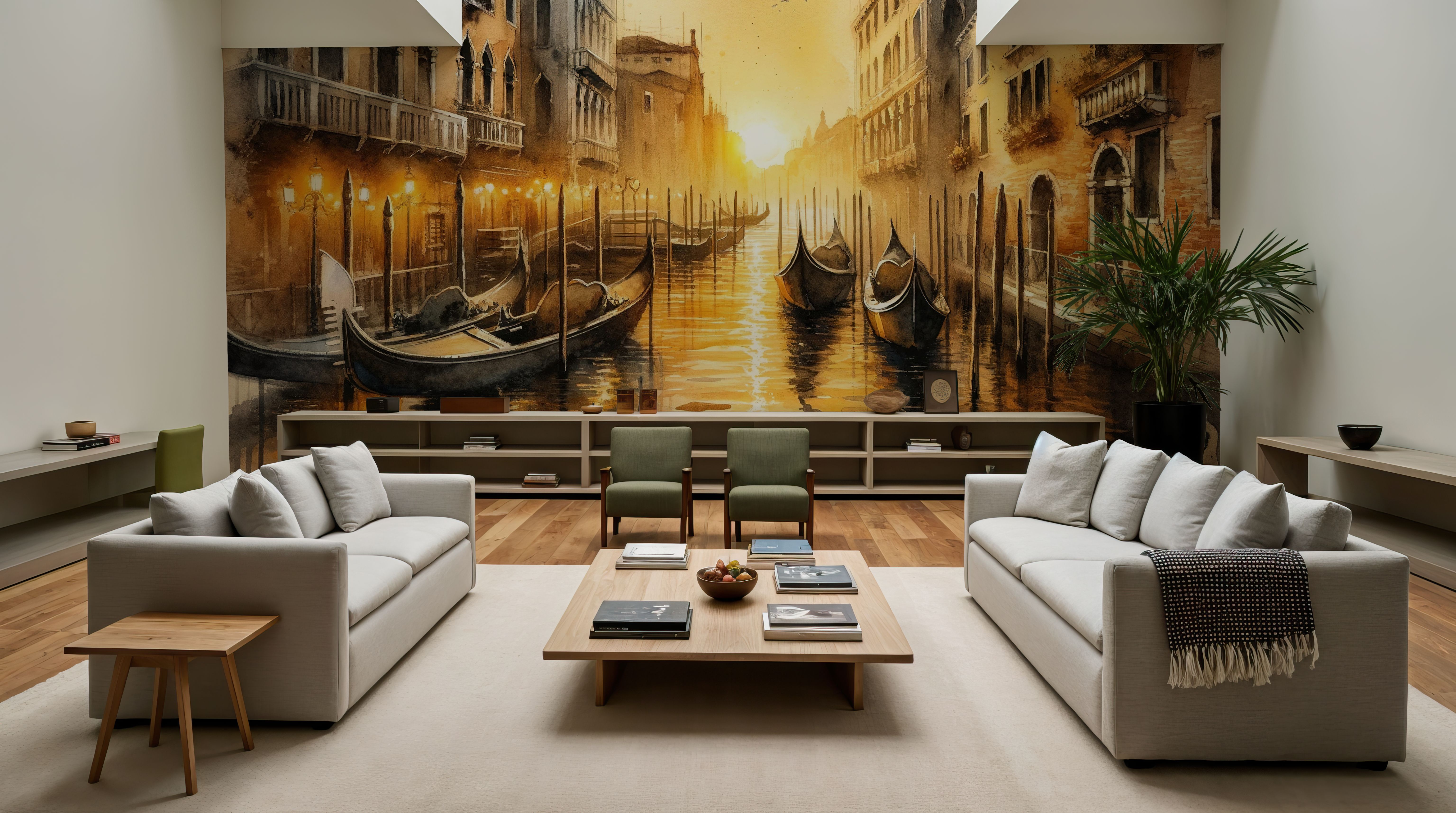 Sunset Over Venetian Canals with Gondolas