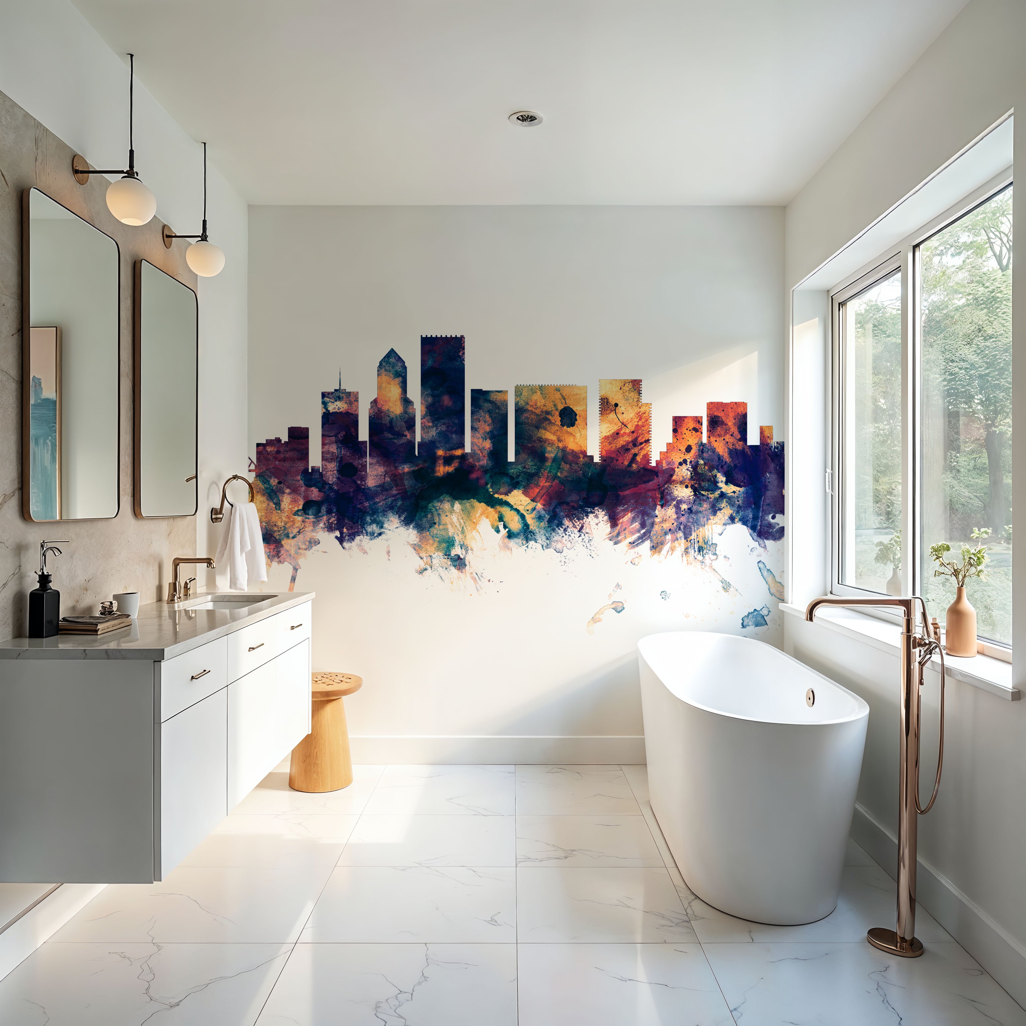 Portland Oregon Skyline Blue & Bronze