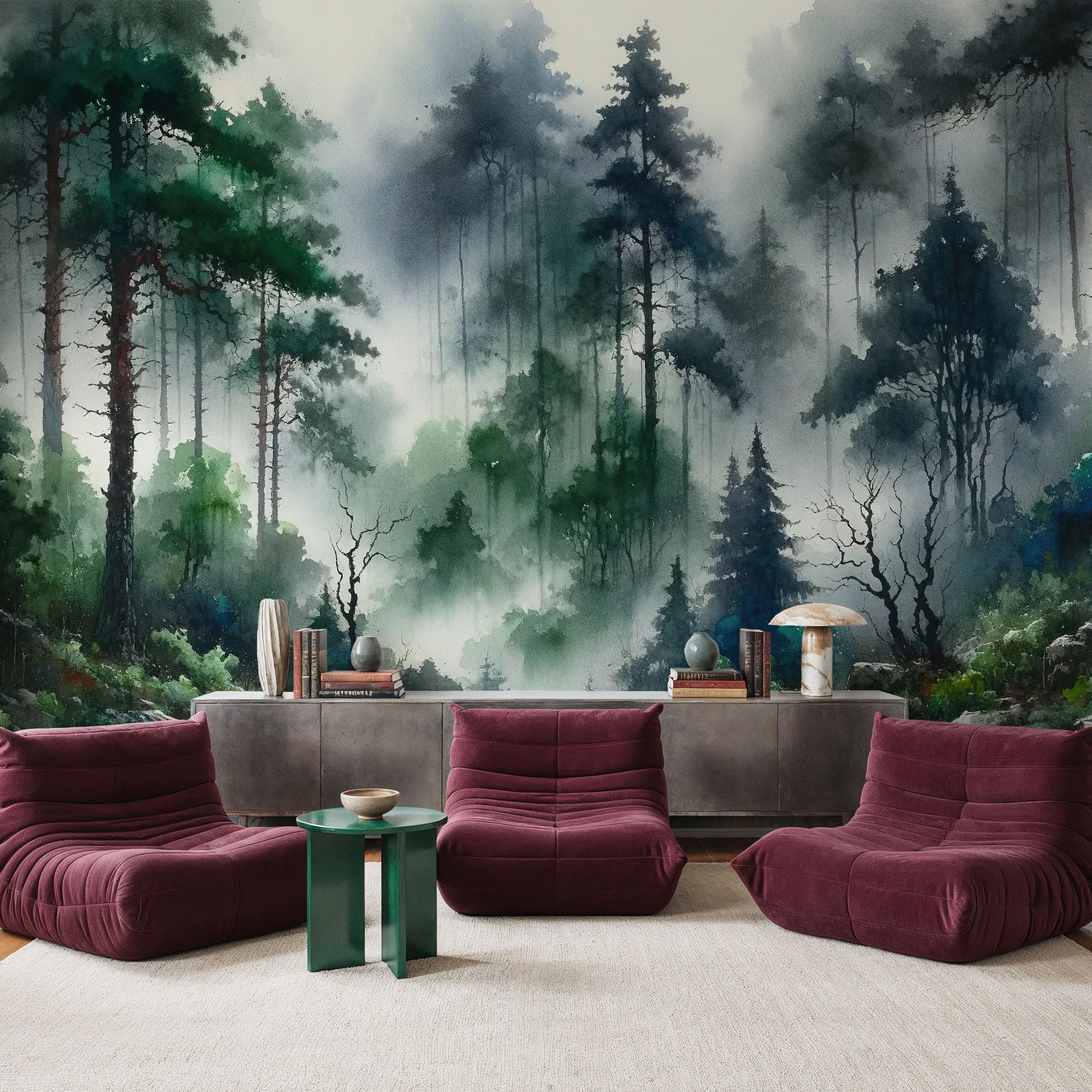 Foggy Lush Forest with Dense Trees