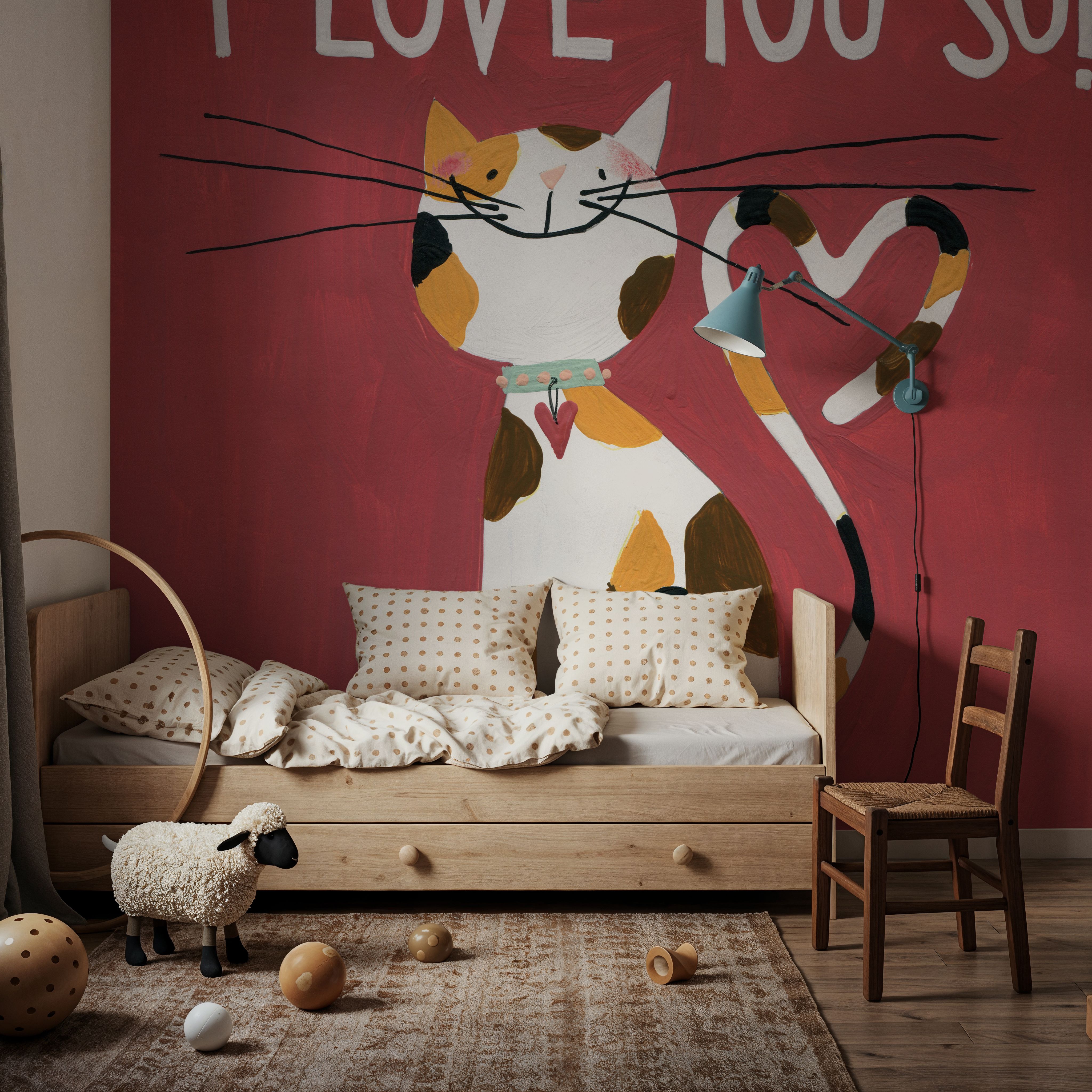 Wall Mural - Happy Cats I Love You So - Graphics Animals mural wallpaper - Red - Kids' Room - Wallism UK - Premium, Textured or Peel & Stick