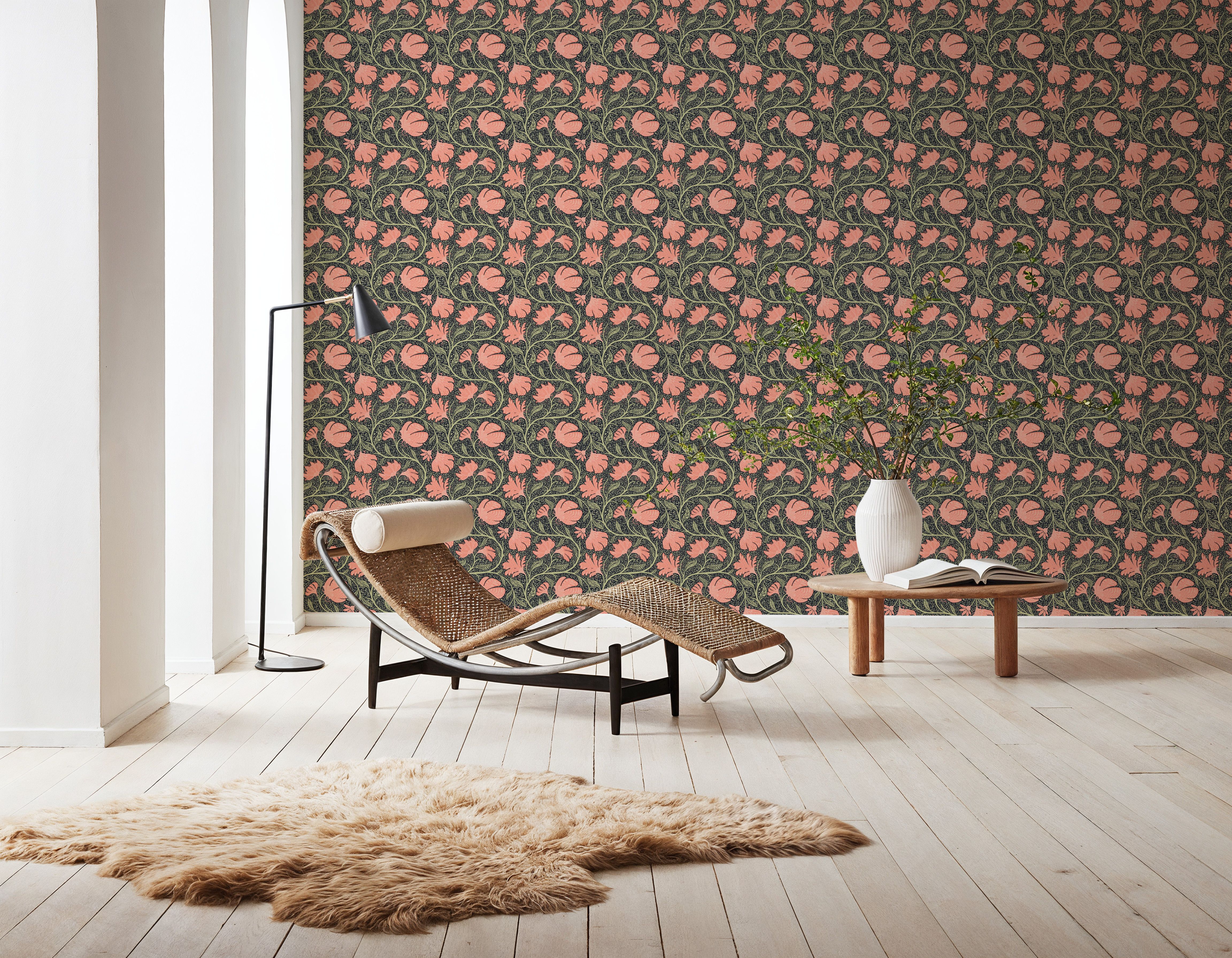 Indial Floral, Peach on Midnight