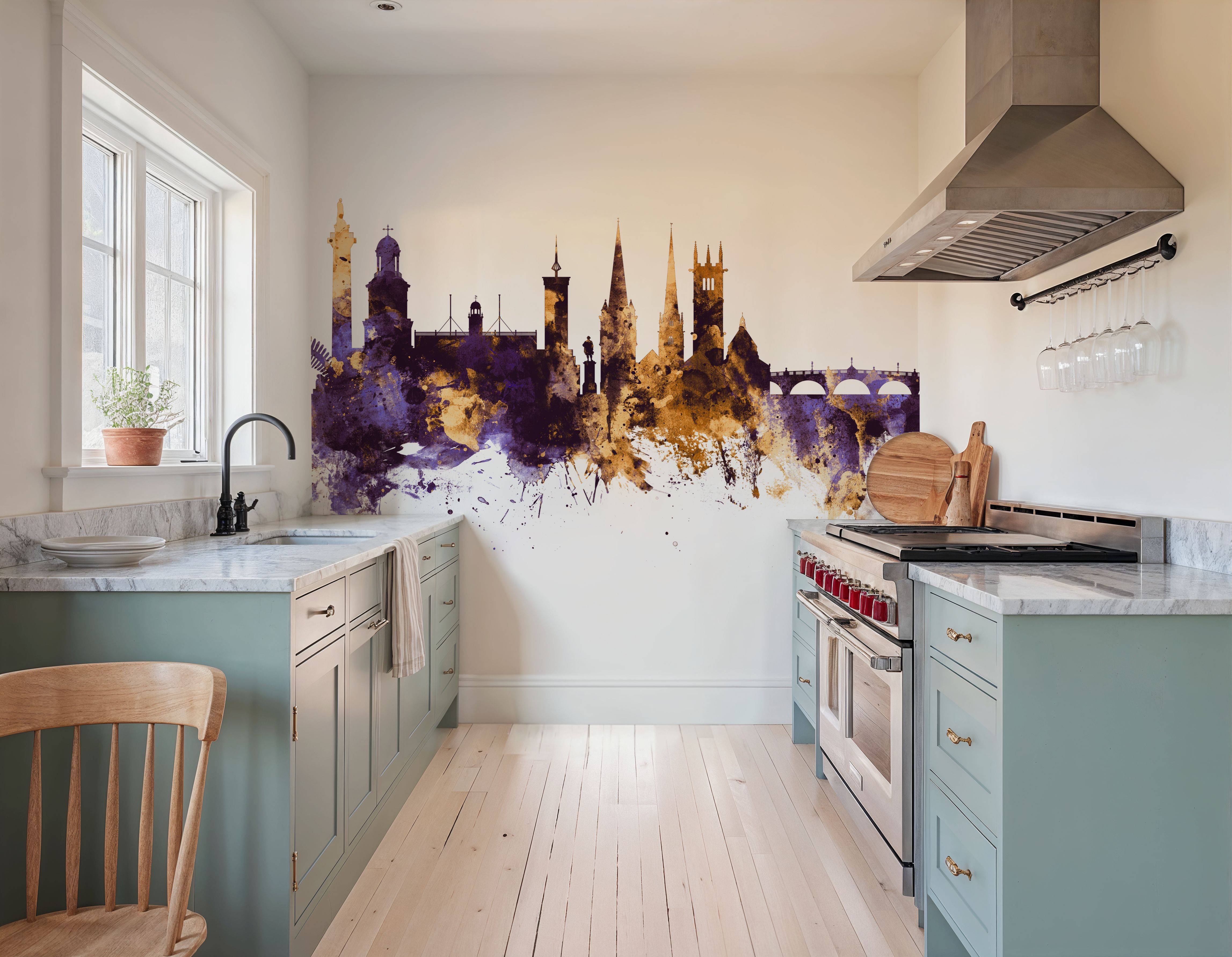 Shrewsbury England Skyline Purple & Gold