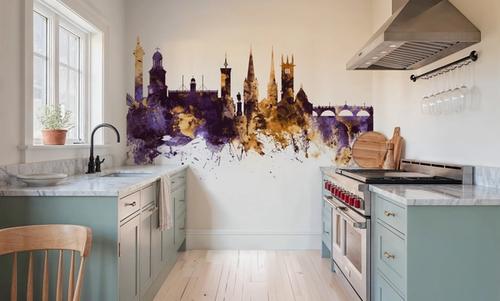 Shrewsbury England Skyline Purple & Gold