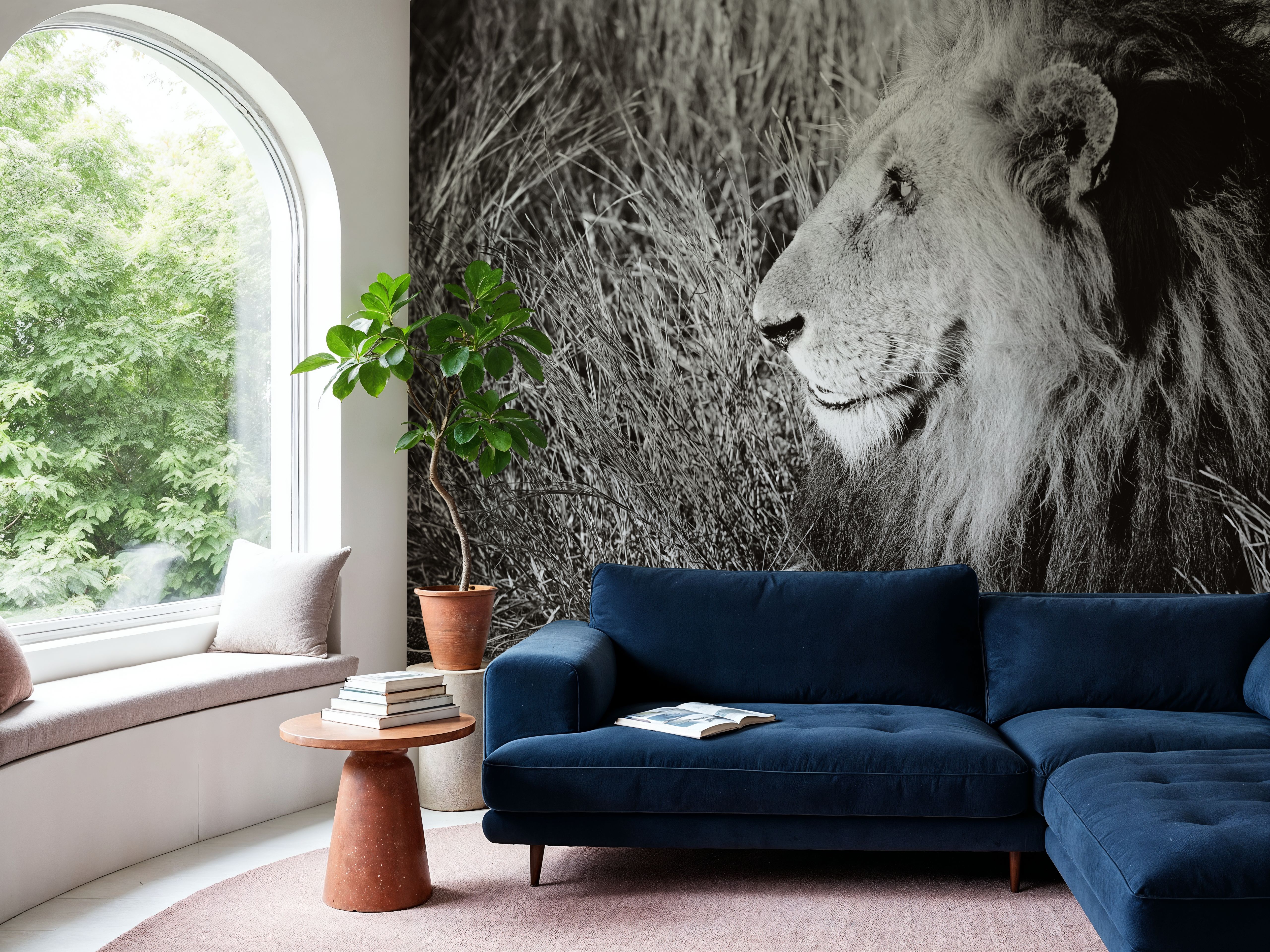 Golden Old Lion Square BW, Behang