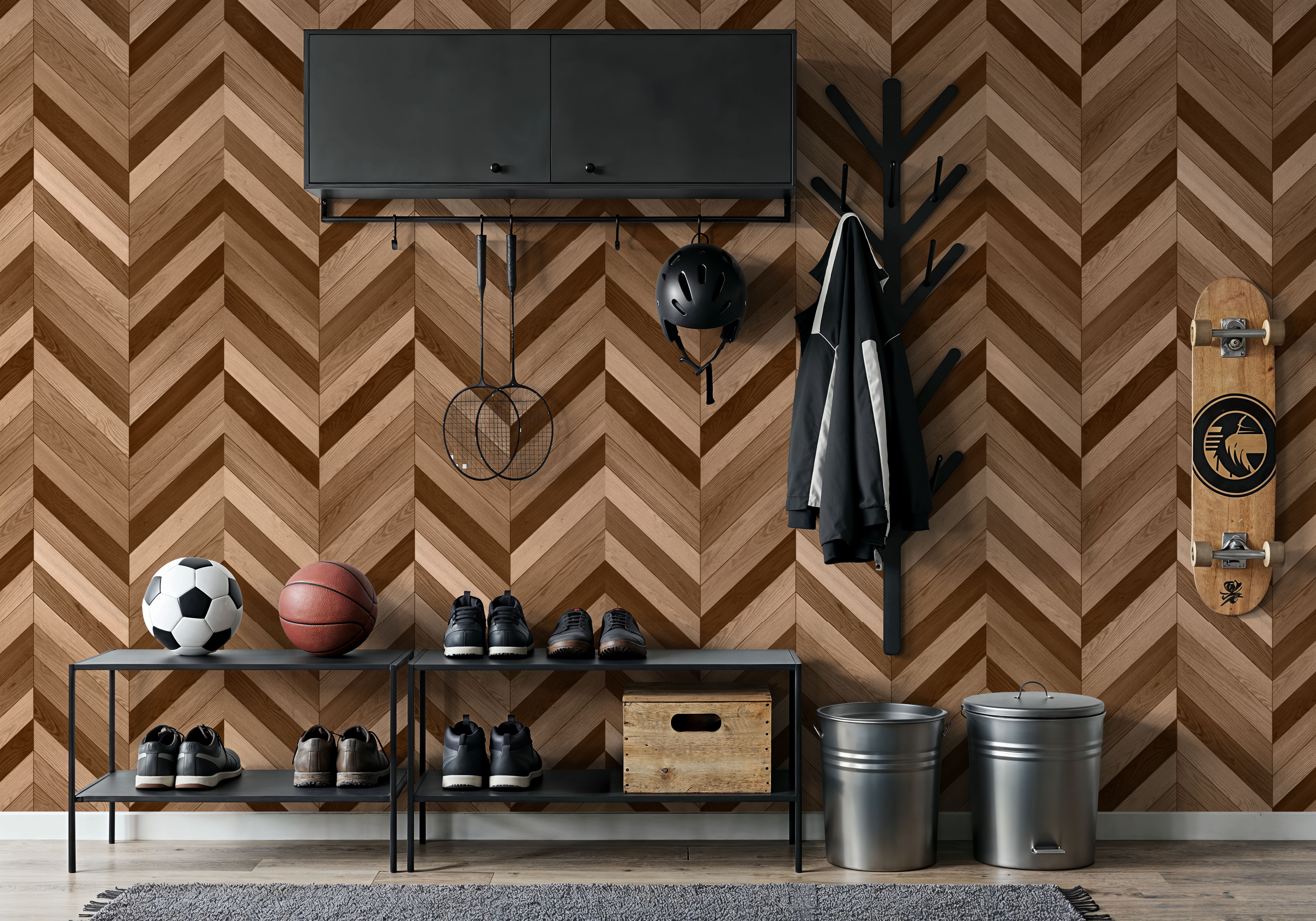 Chevron Wood, Walnut and Oak