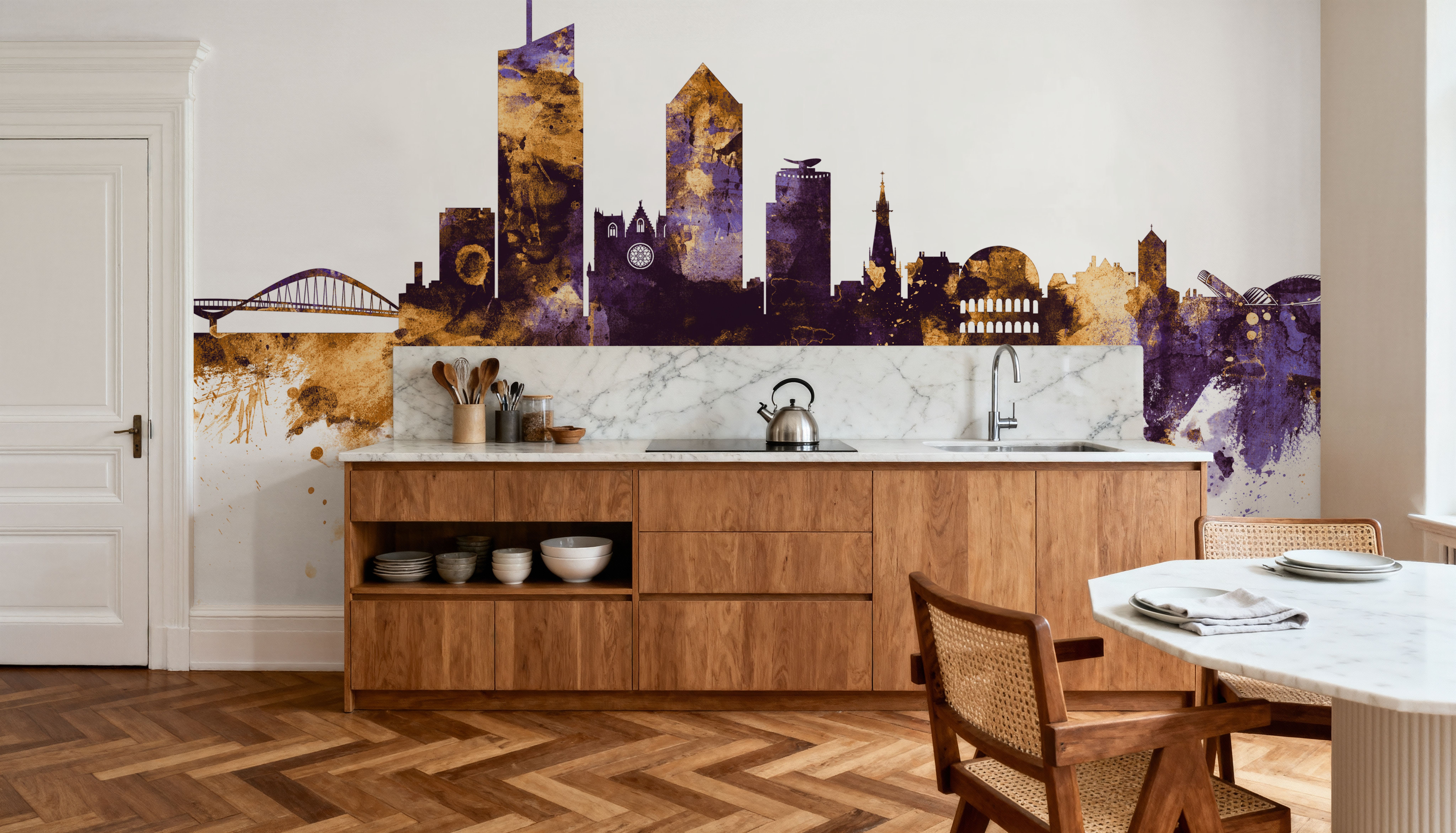 Lyon France Skyline Purlpe & Gold