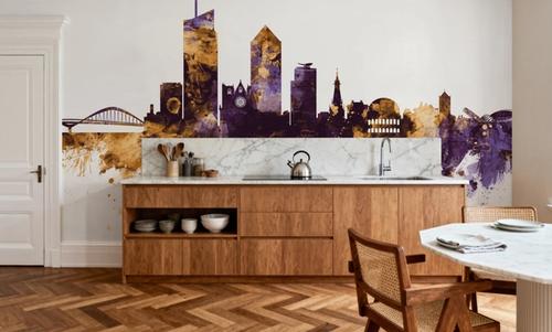 Lyon France Skyline Purlpe & Gold