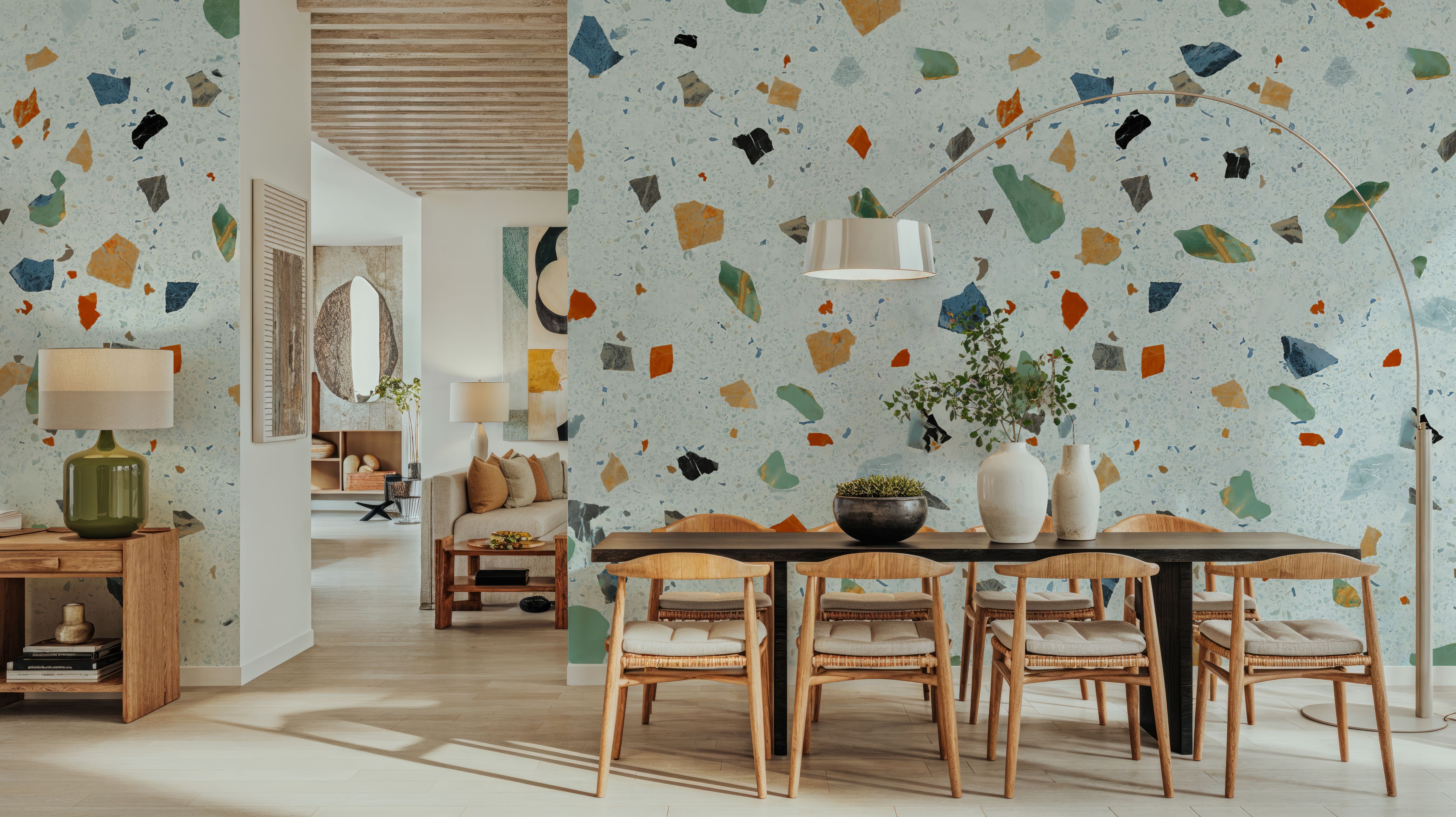 Terrazzo Multi, Ice Blue, Behang