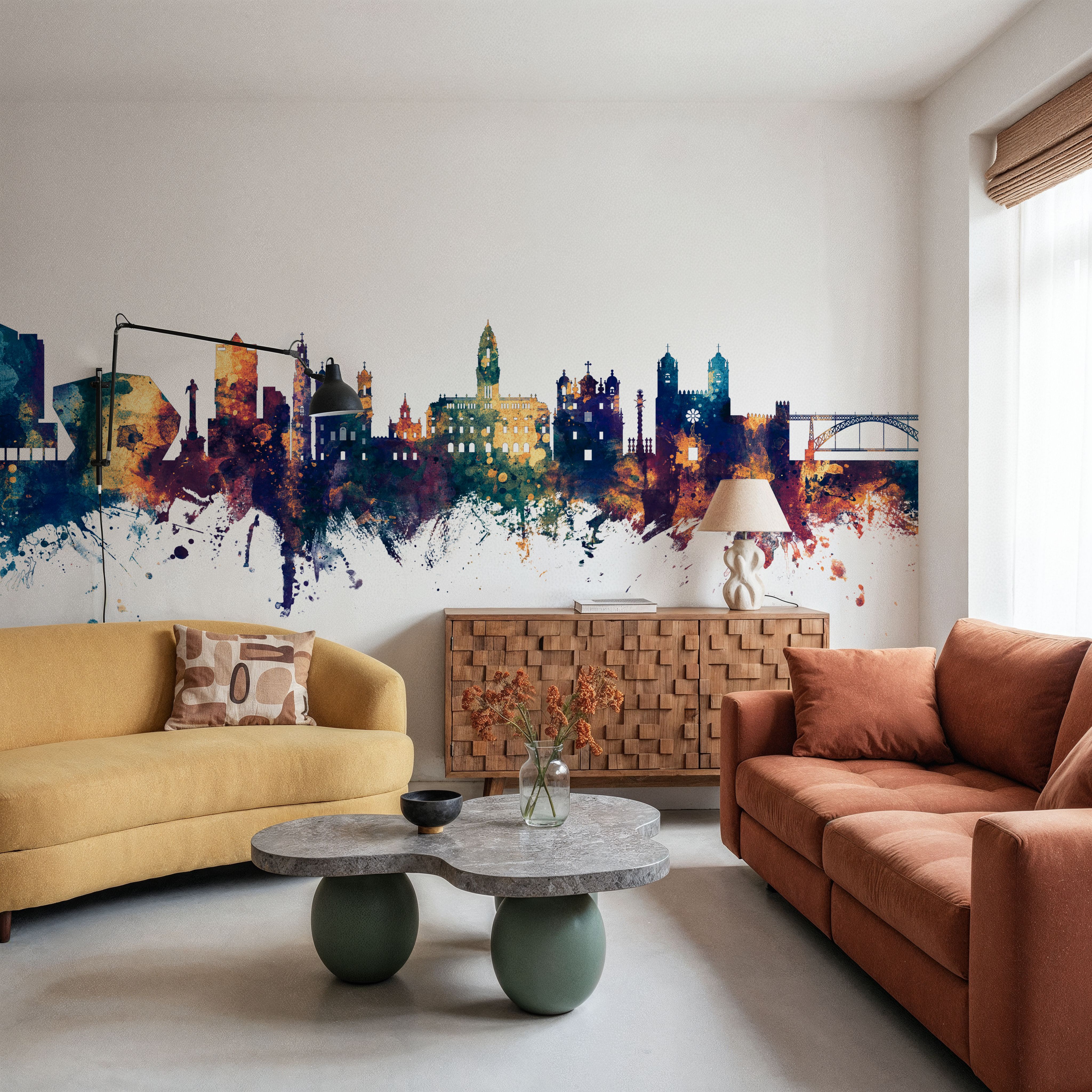 Porto Portugal Skyline Blue & Bronze