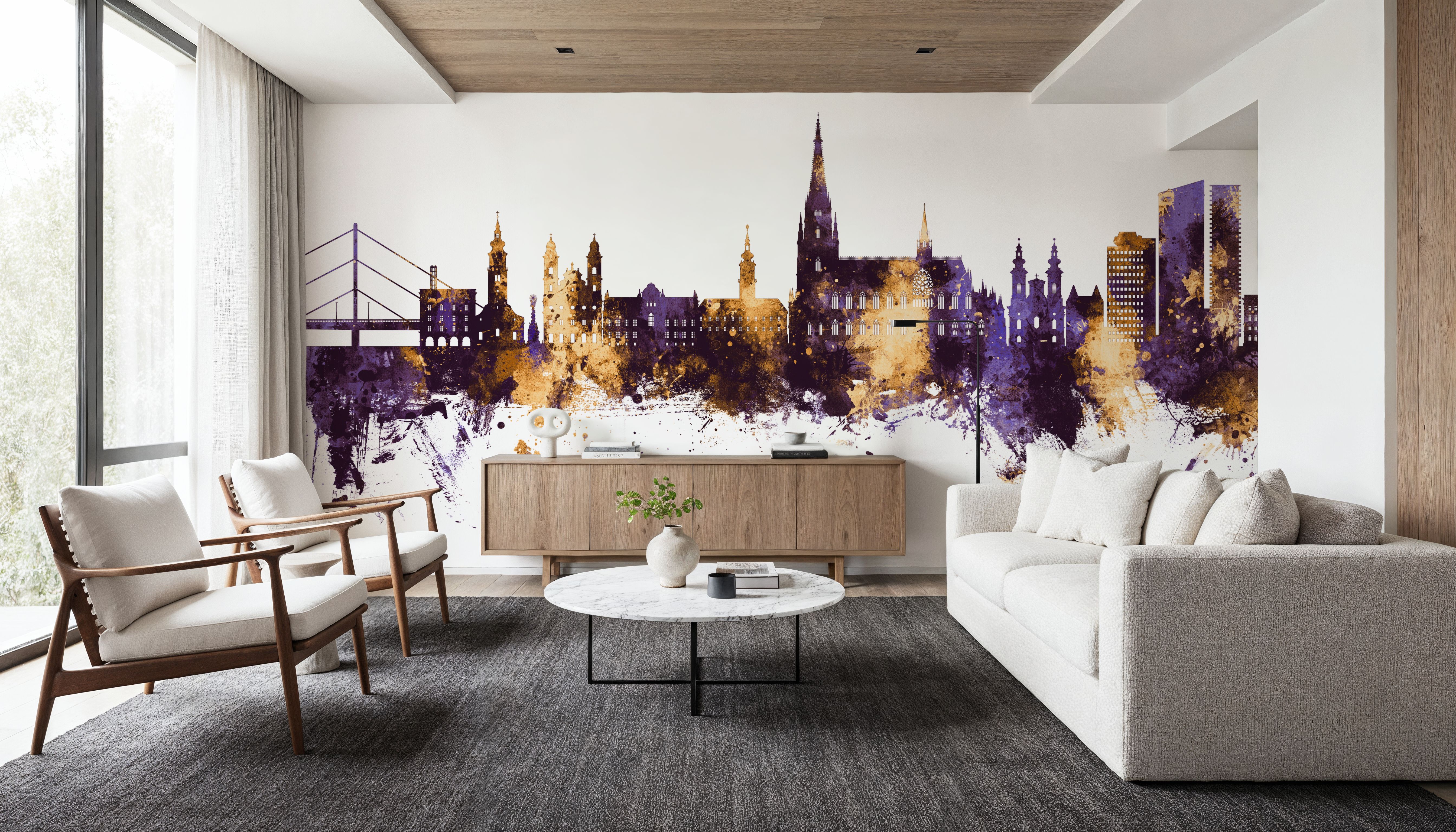 Linz Austria Skyline Purple & Gold, Wallpaper