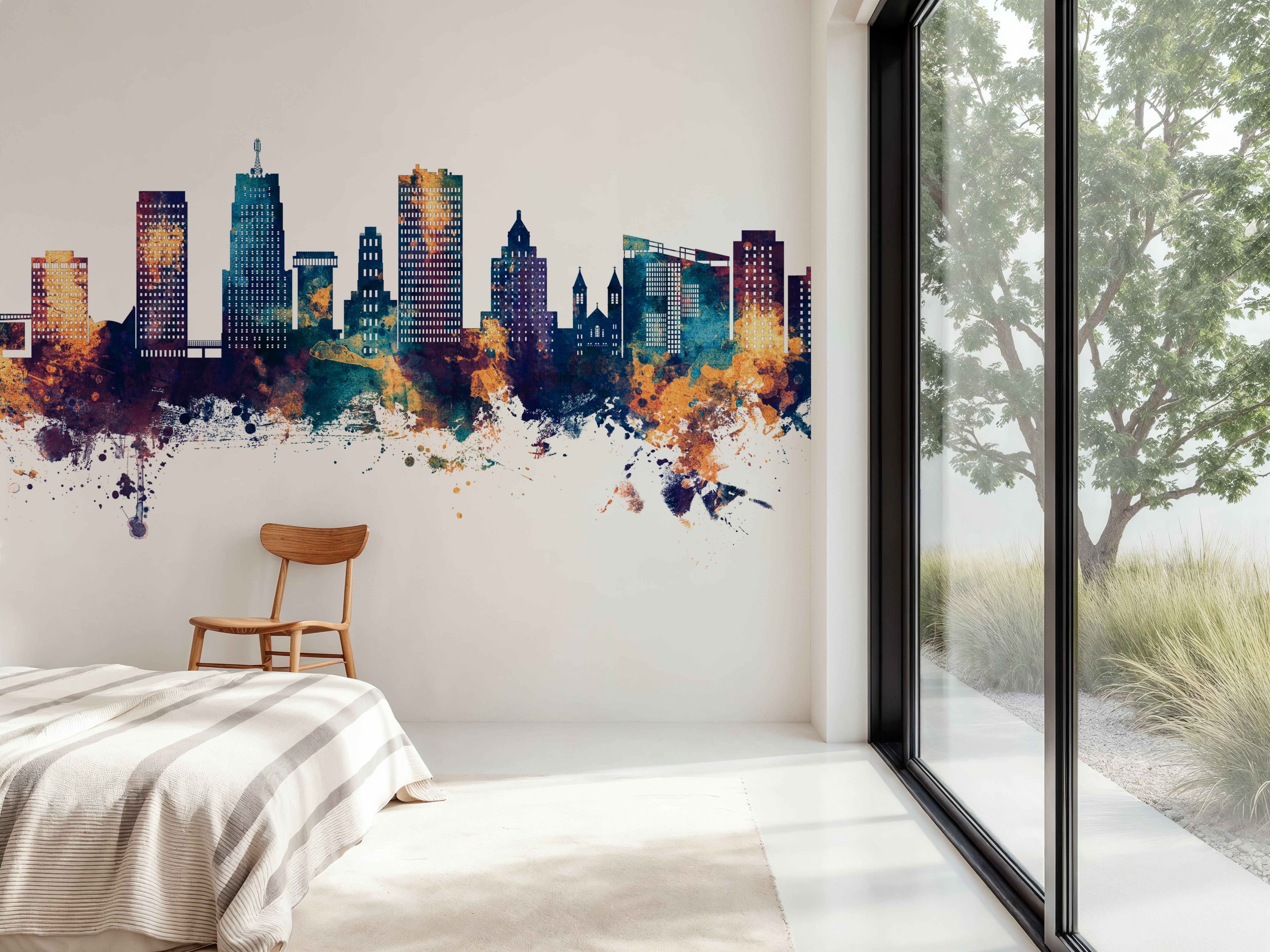 Akron Ohio Skyline Blue & Bronze