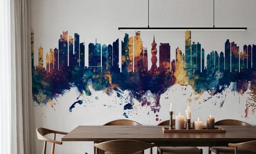 Panama City Skyline Blue & Bronze