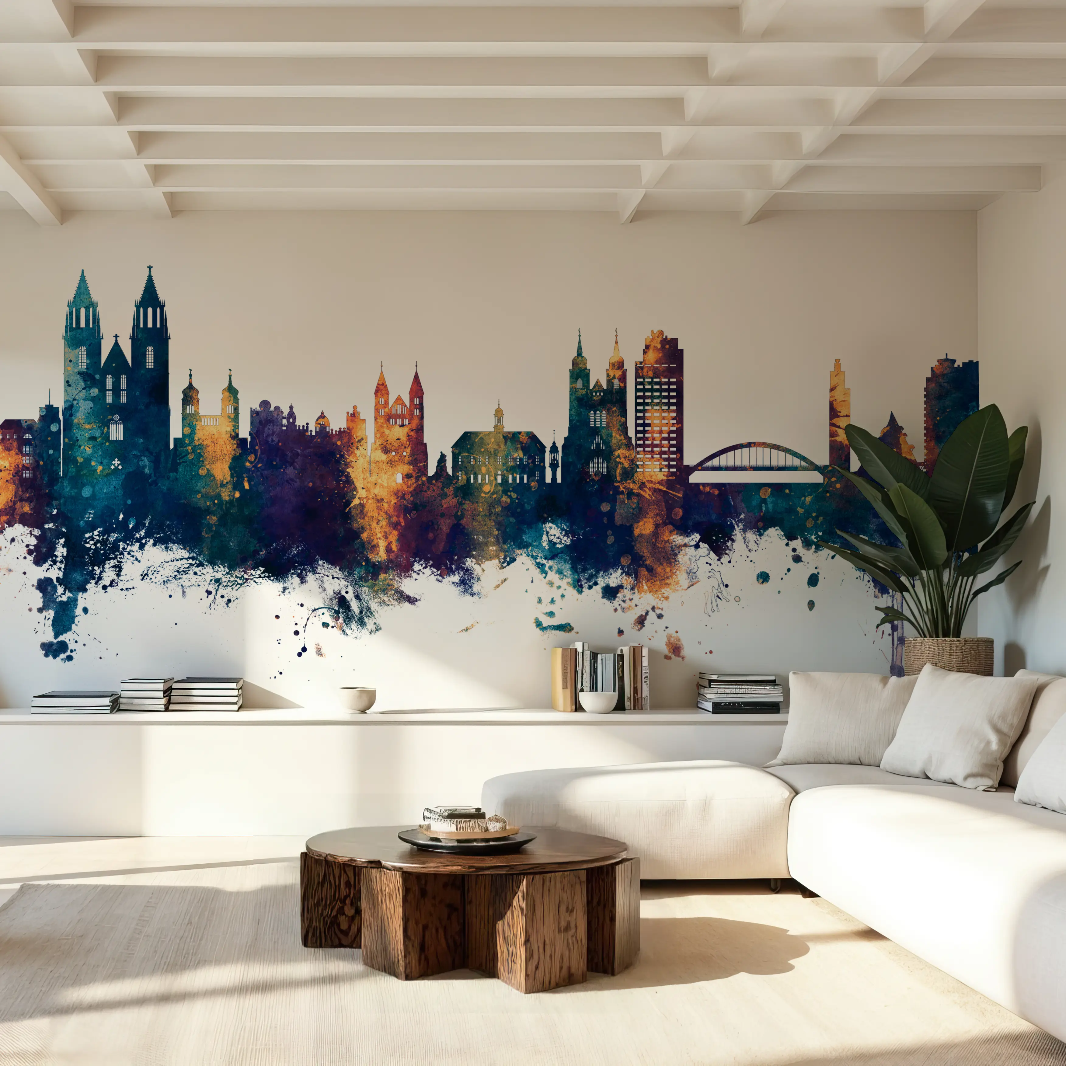 Fotobehang - Magdeburg Germany Skyline Blue & Bronze - Abstract Kunst Mural - Slaapkamers - Wallism België - Zelfklevend of Vliesbehang