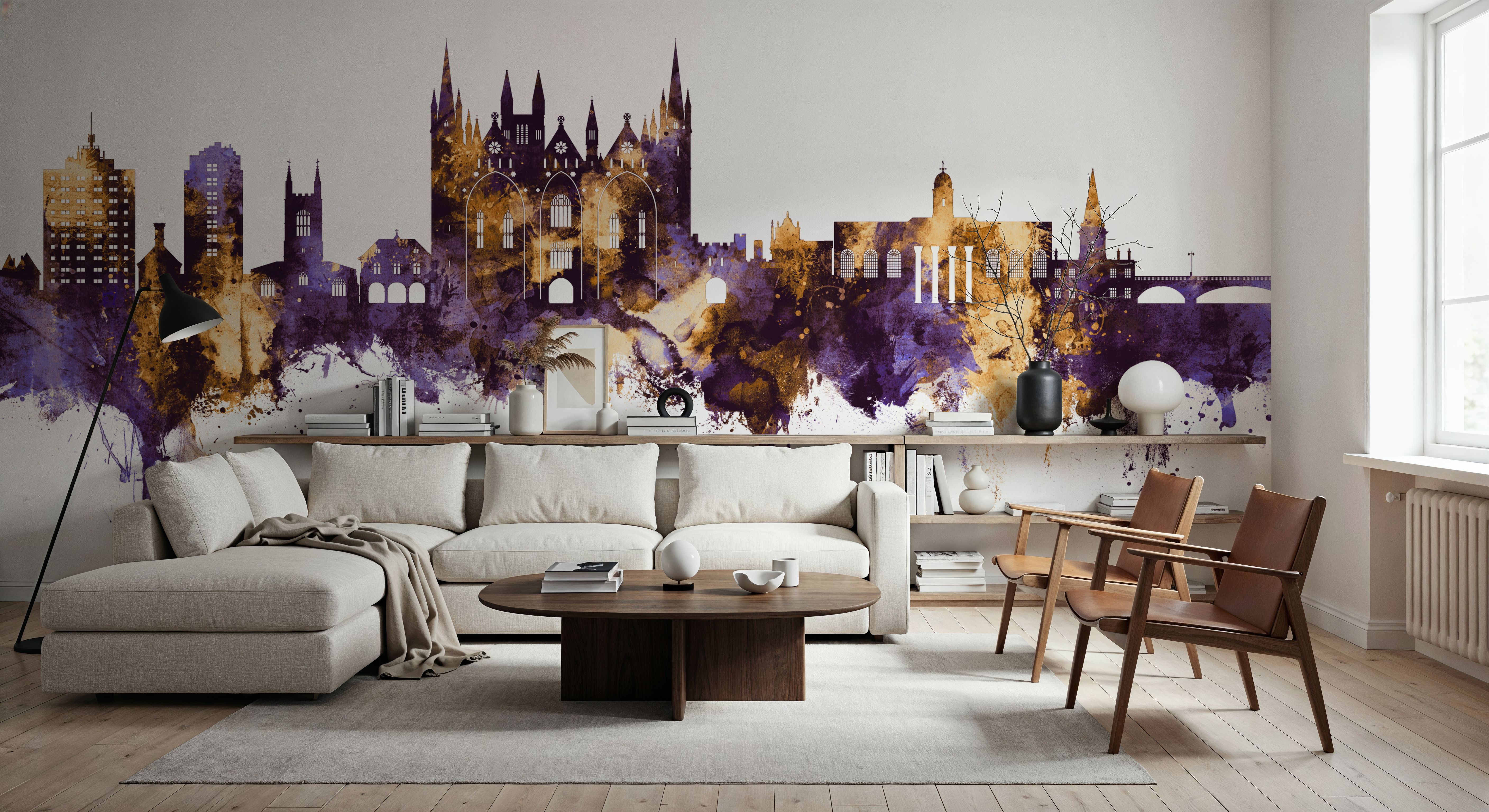 Peterborough England Skyline Purple & Gold